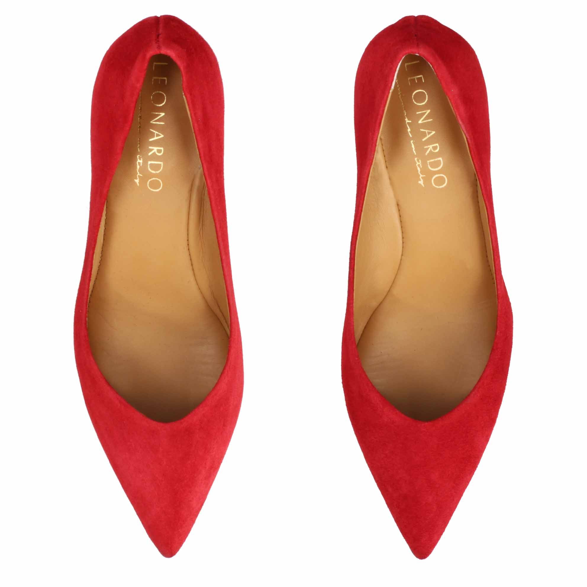 Escarpins à bout pointu et talon moyen pour femme en daim rouge