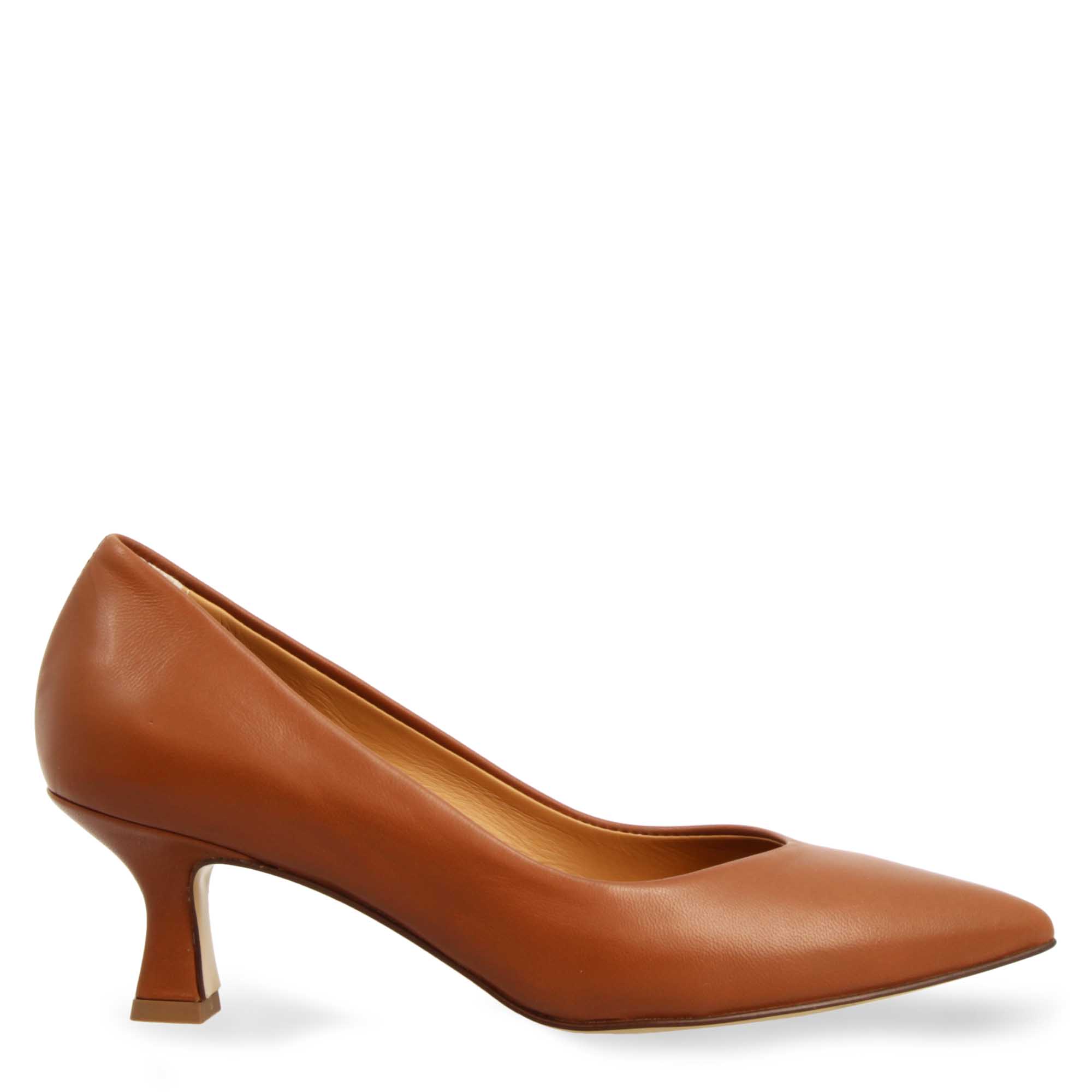 Escarpins en cuir marron pour femme à bout pointu et talon moyen