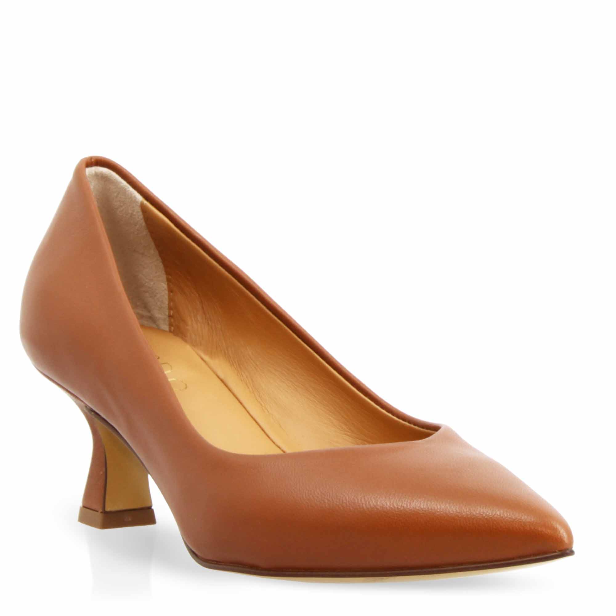 Escarpins en cuir marron pour femme à bout pointu et talon moyen