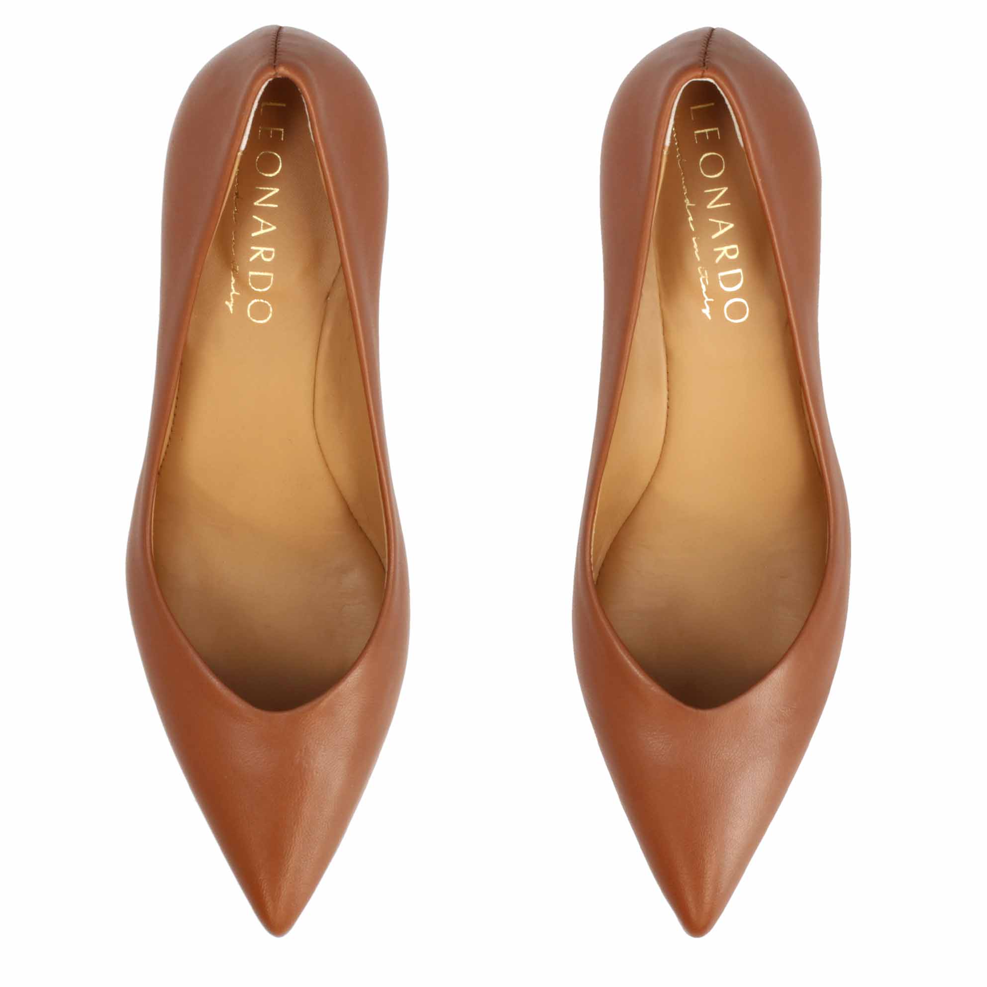 Escarpins en cuir marron pour femme à bout pointu et talon moyen