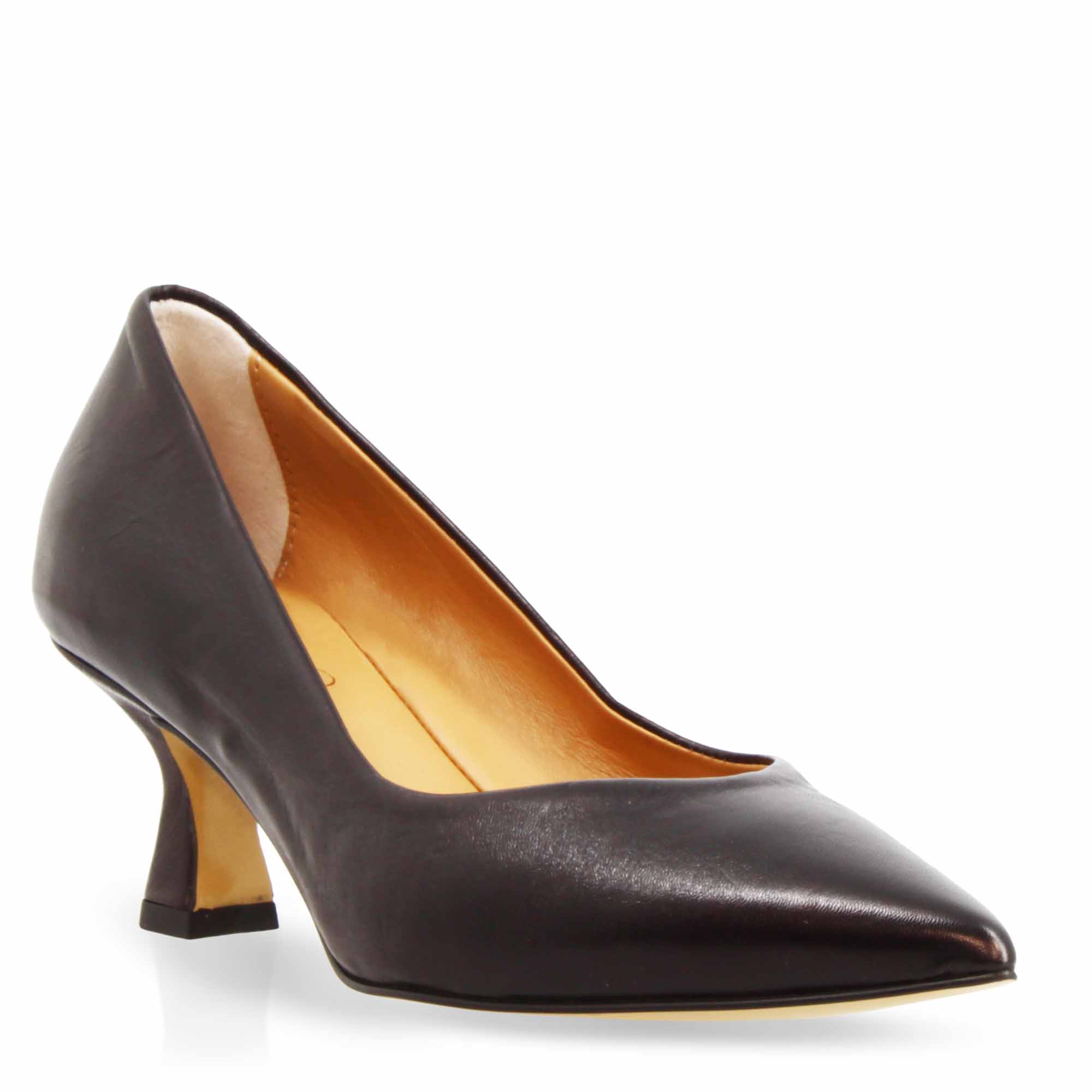 Escarpins en cuir noir pour femme à bout pointu et talon moyen