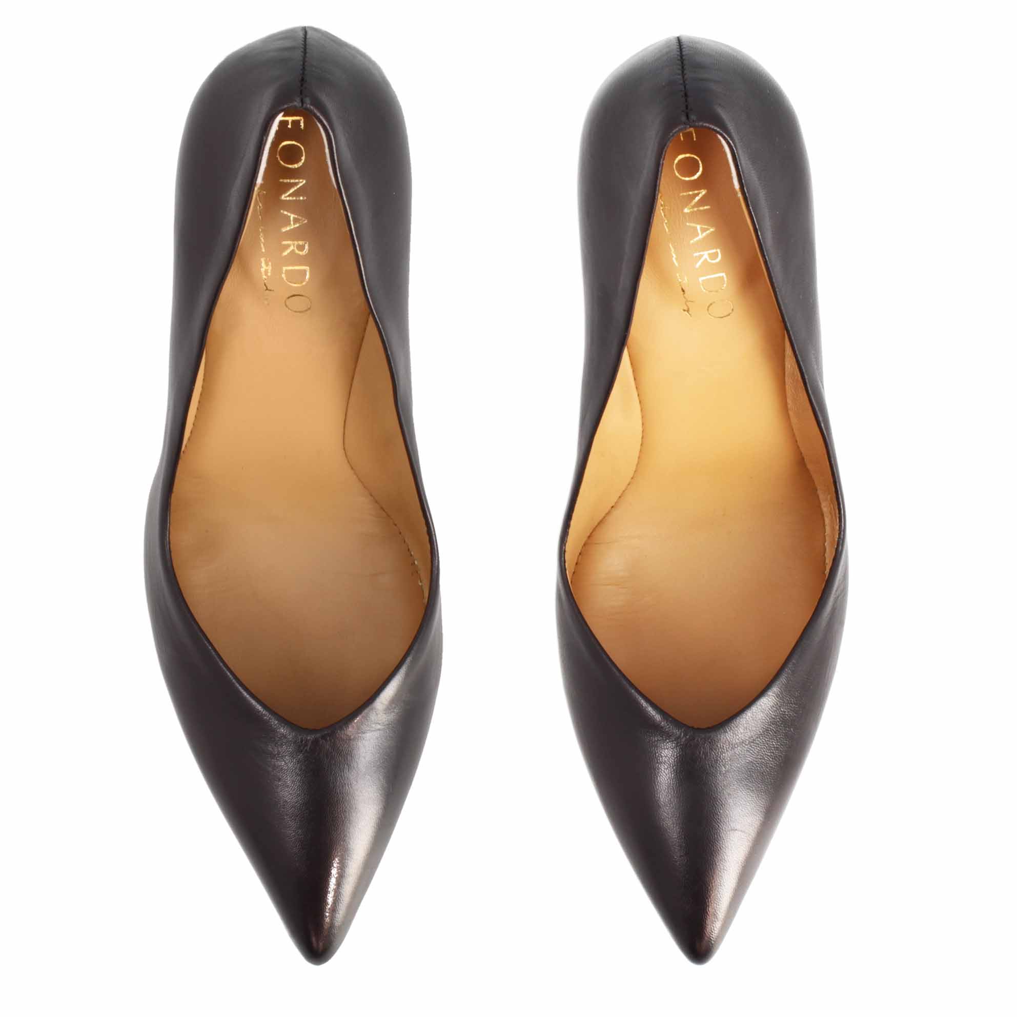 Escarpins en cuir noir pour femme à bout pointu et talon moyen