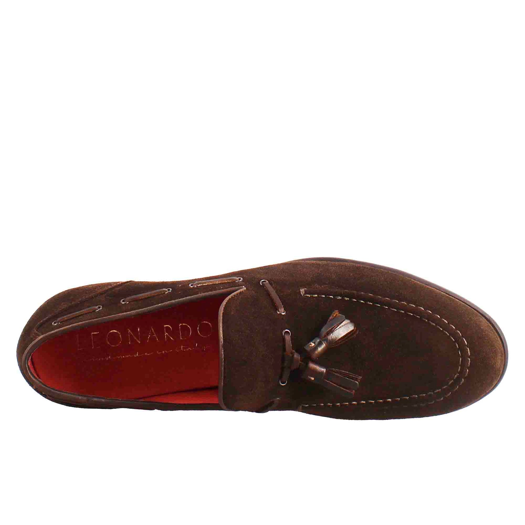 Men's moccasin with tassels in dark brown suede