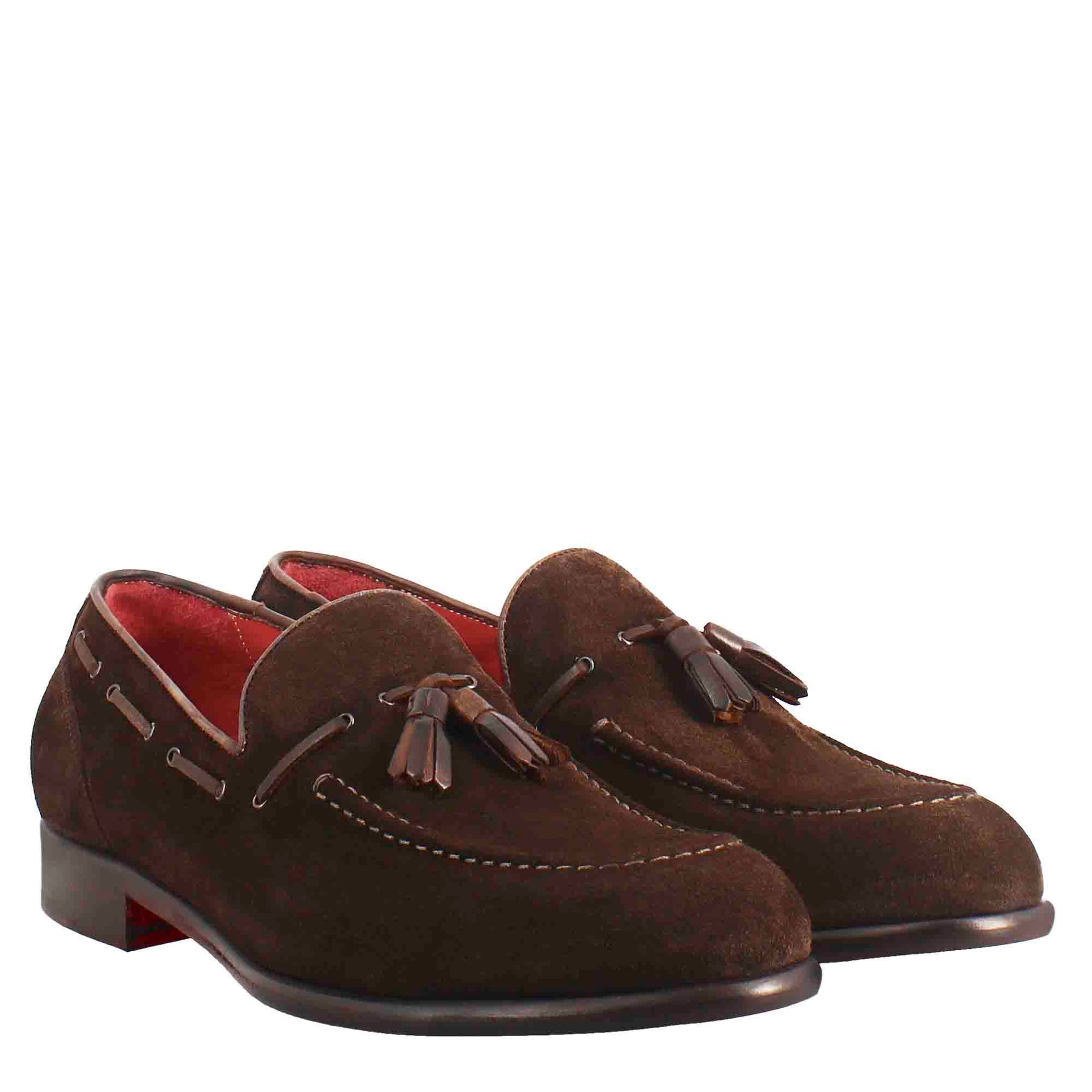 Men's moccasin with tassels in dark brown suede