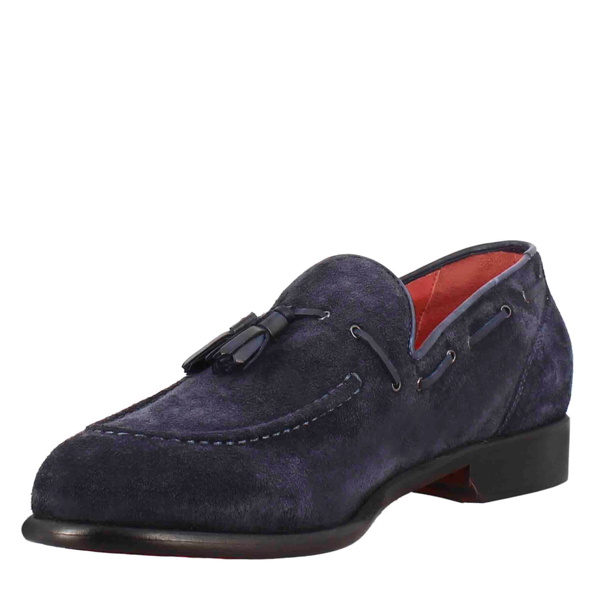 Dark blue suede men's tassel loafers