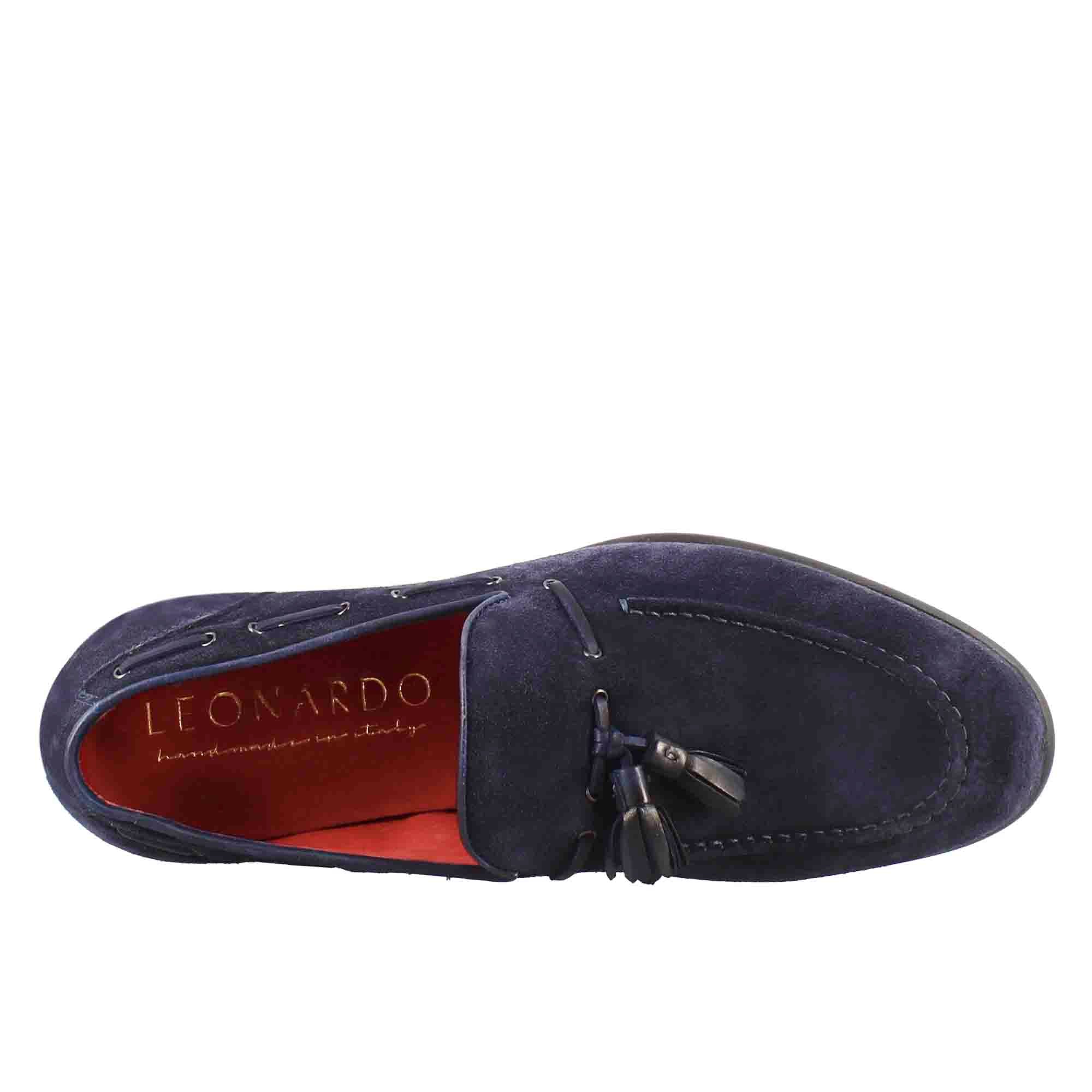 Dark blue suede men's tassel loafers