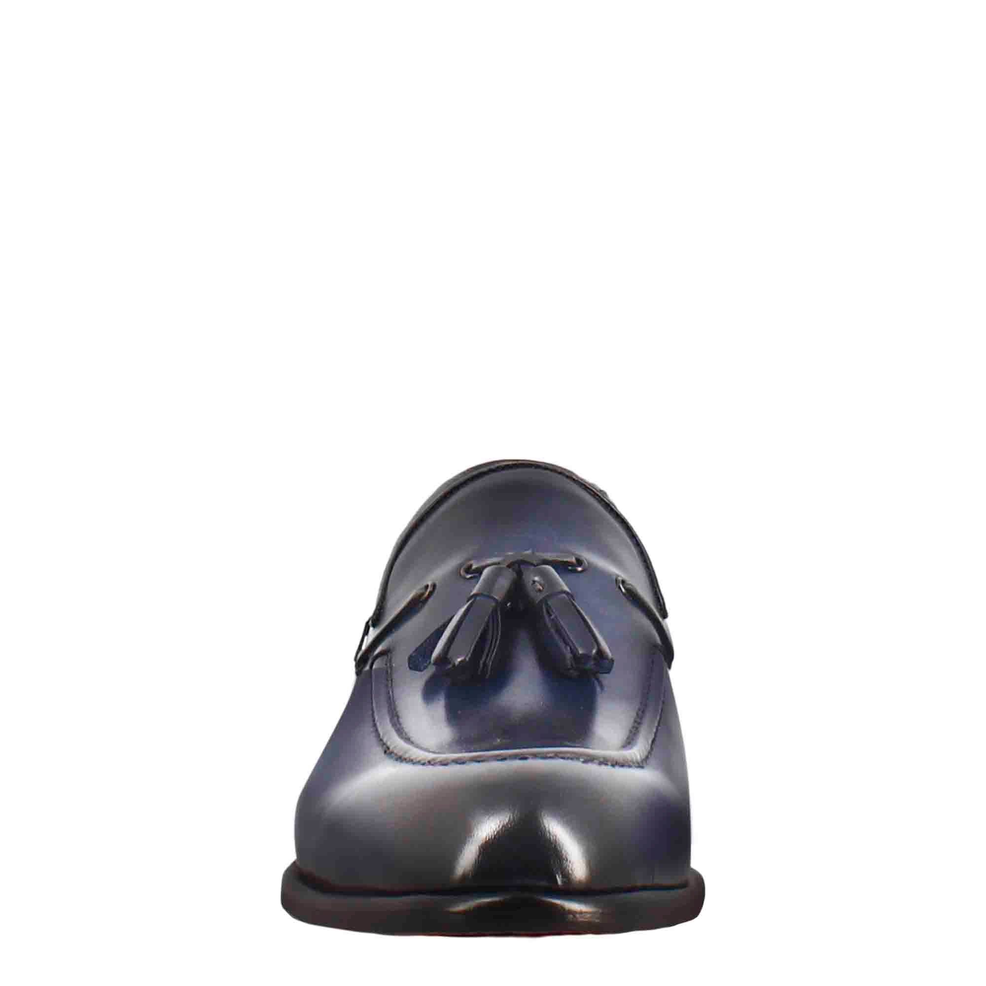 Moccasin with tassels for men in dark blue leather