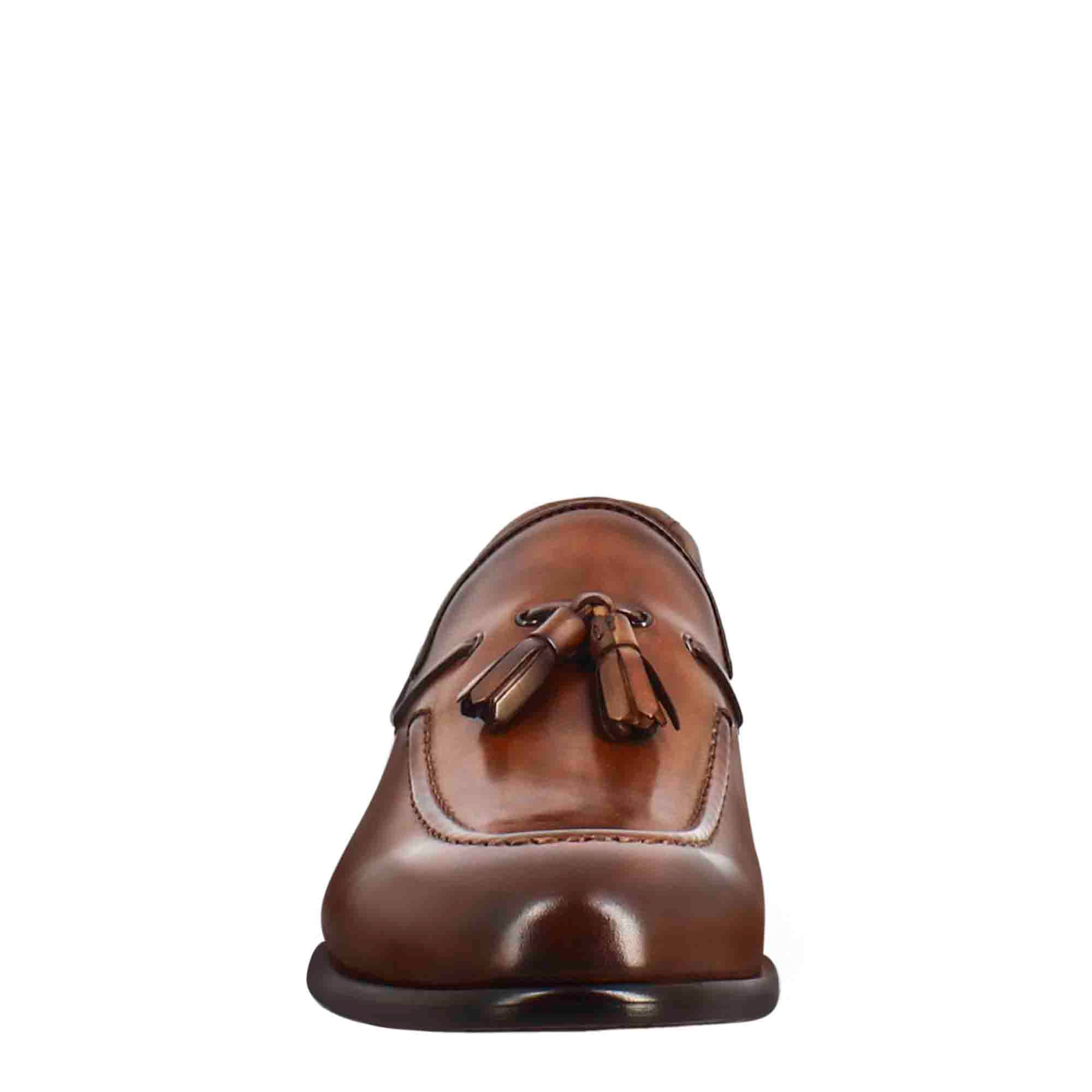 Mocassin pour homme à pompons en cuir marron clair