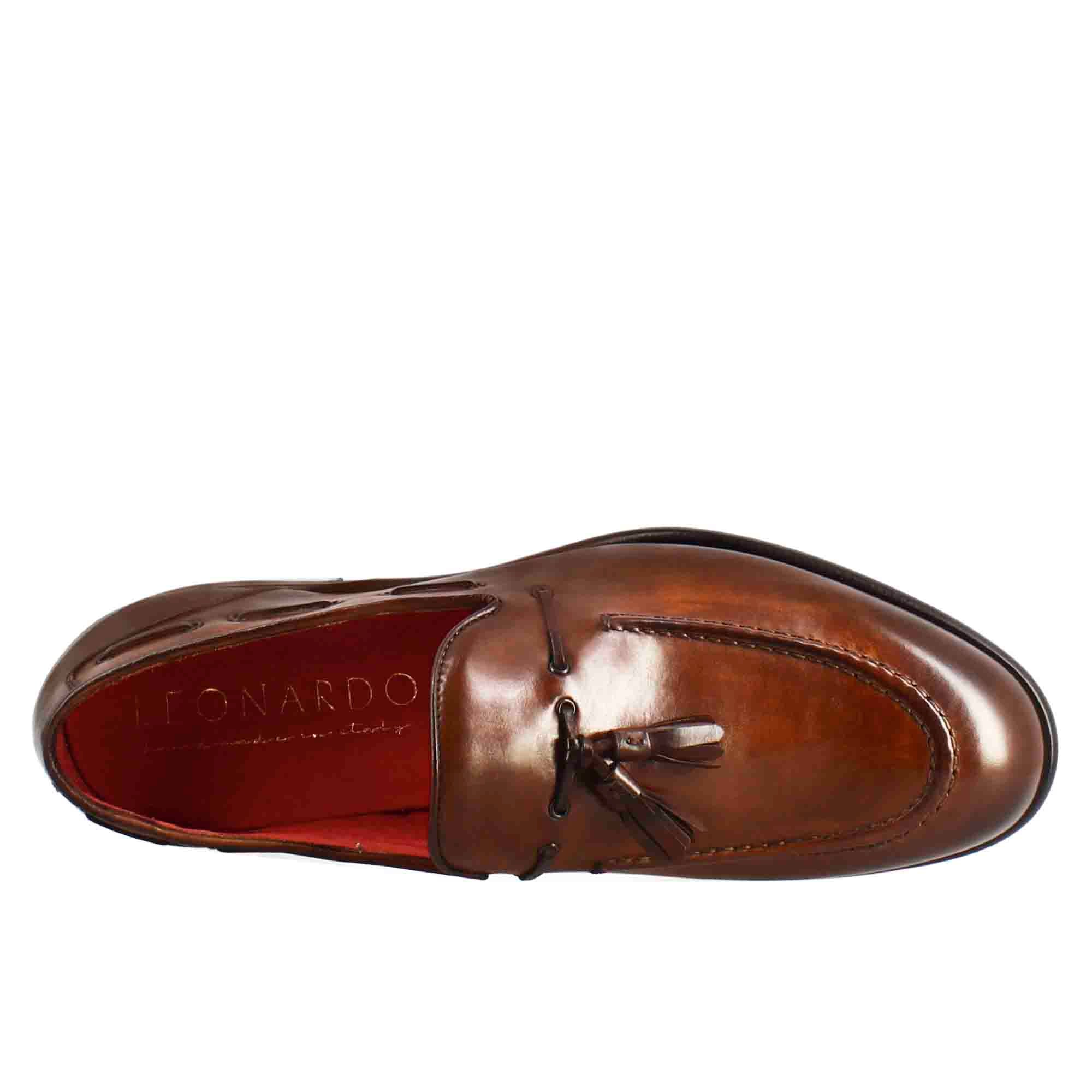Mocassin pour homme à pompons en cuir marron clair