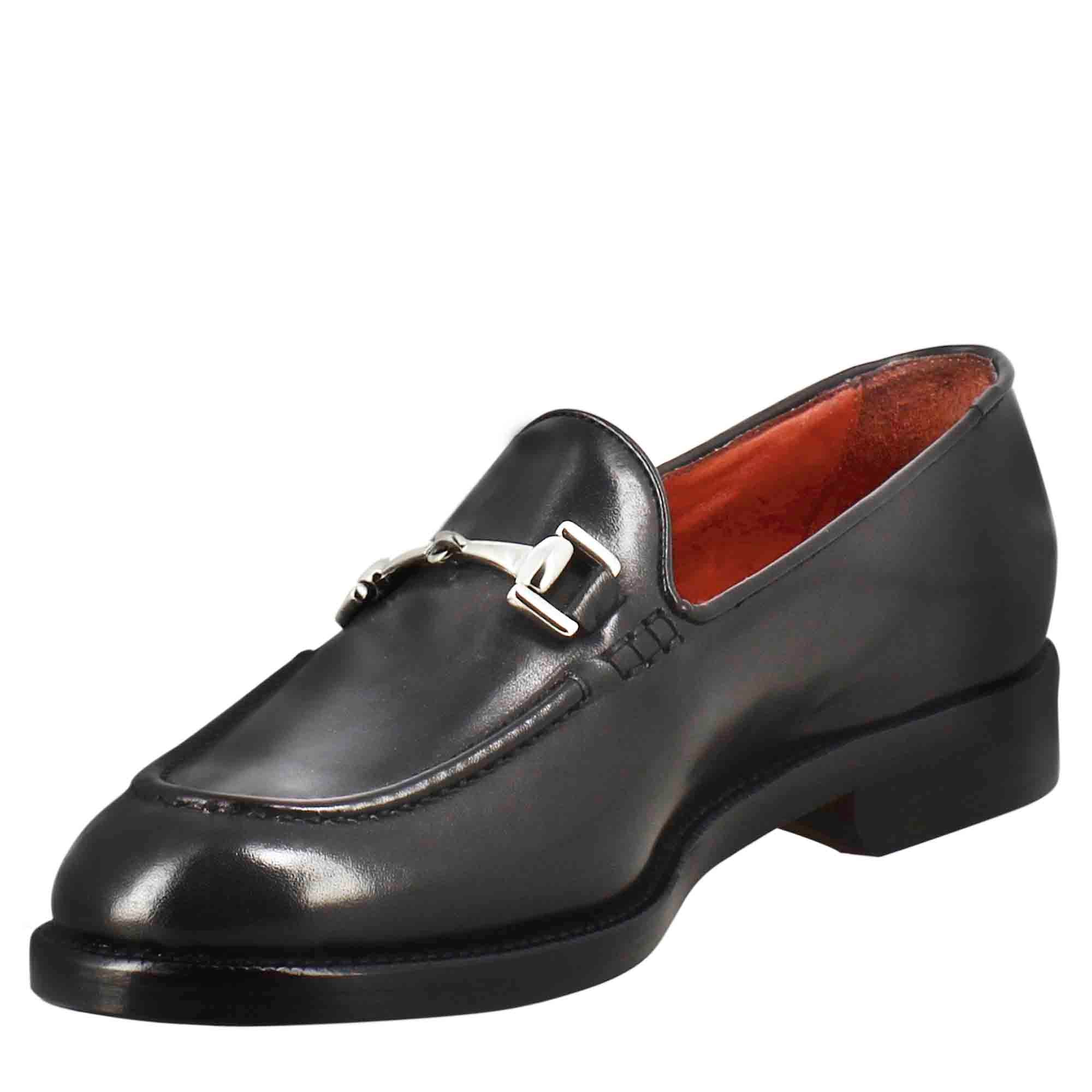 Mocassino da donna in pelle colore nero con fibbia - LeonardoShoes