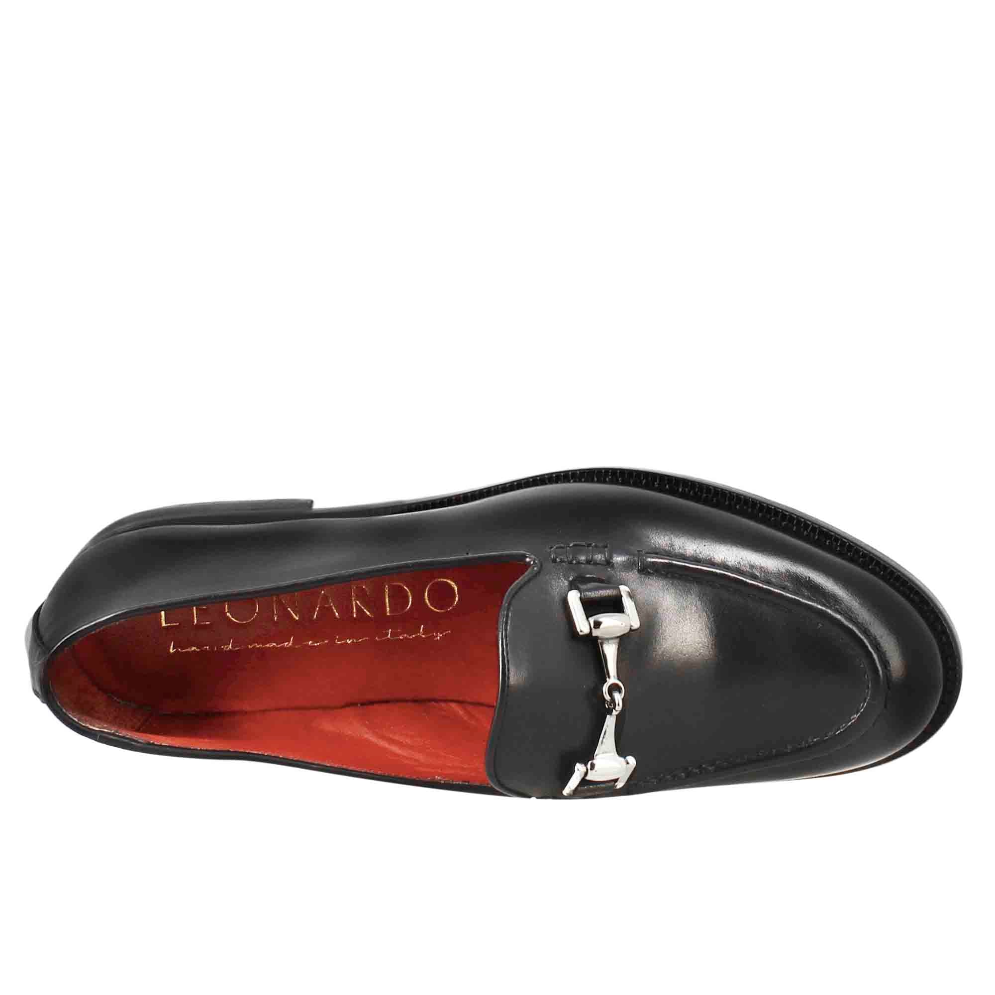 Mocassino da donna in pelle colore nero con fibbia - LeonardoShoes