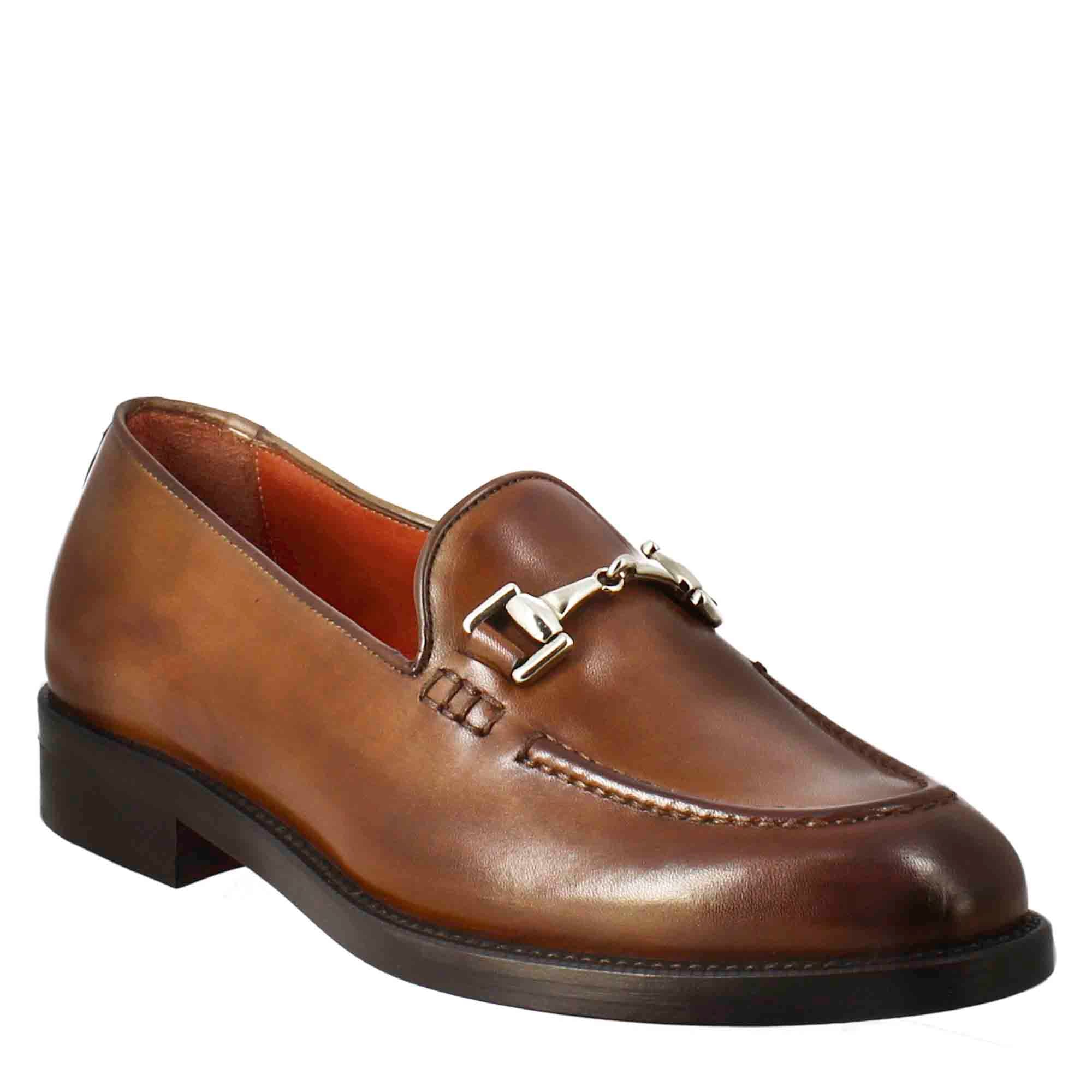 Mocassin pour femme en cuir marron avec boucle