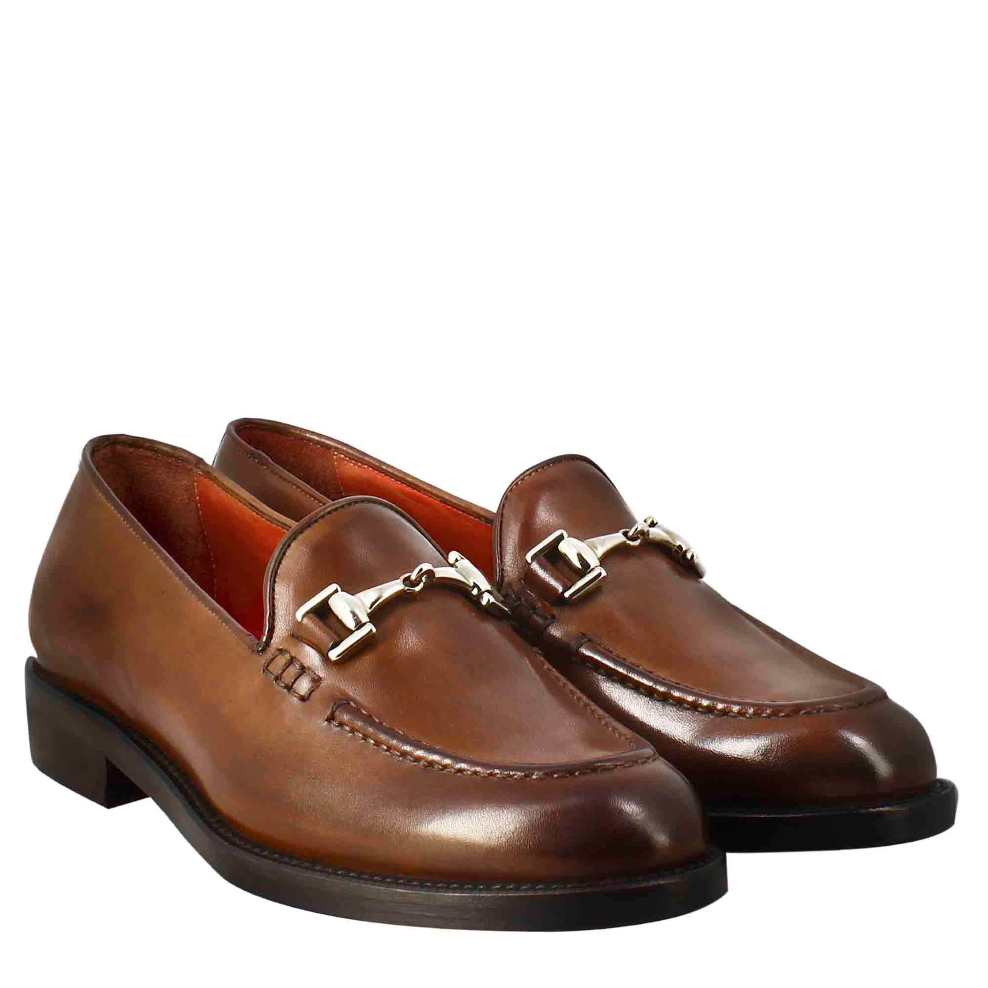Mocassin pour femme en cuir marron avec boucle