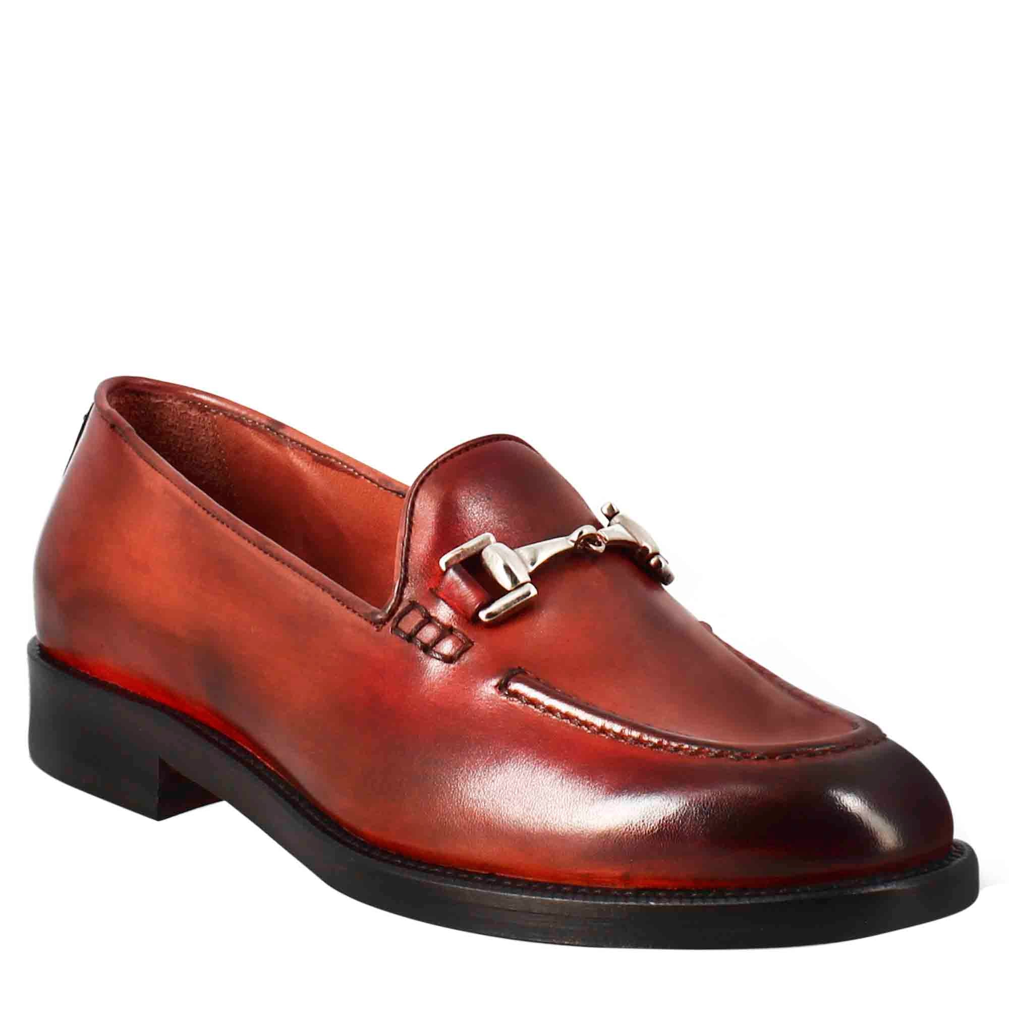 Damen Mokassin aus rotem Leder mit Schnalle