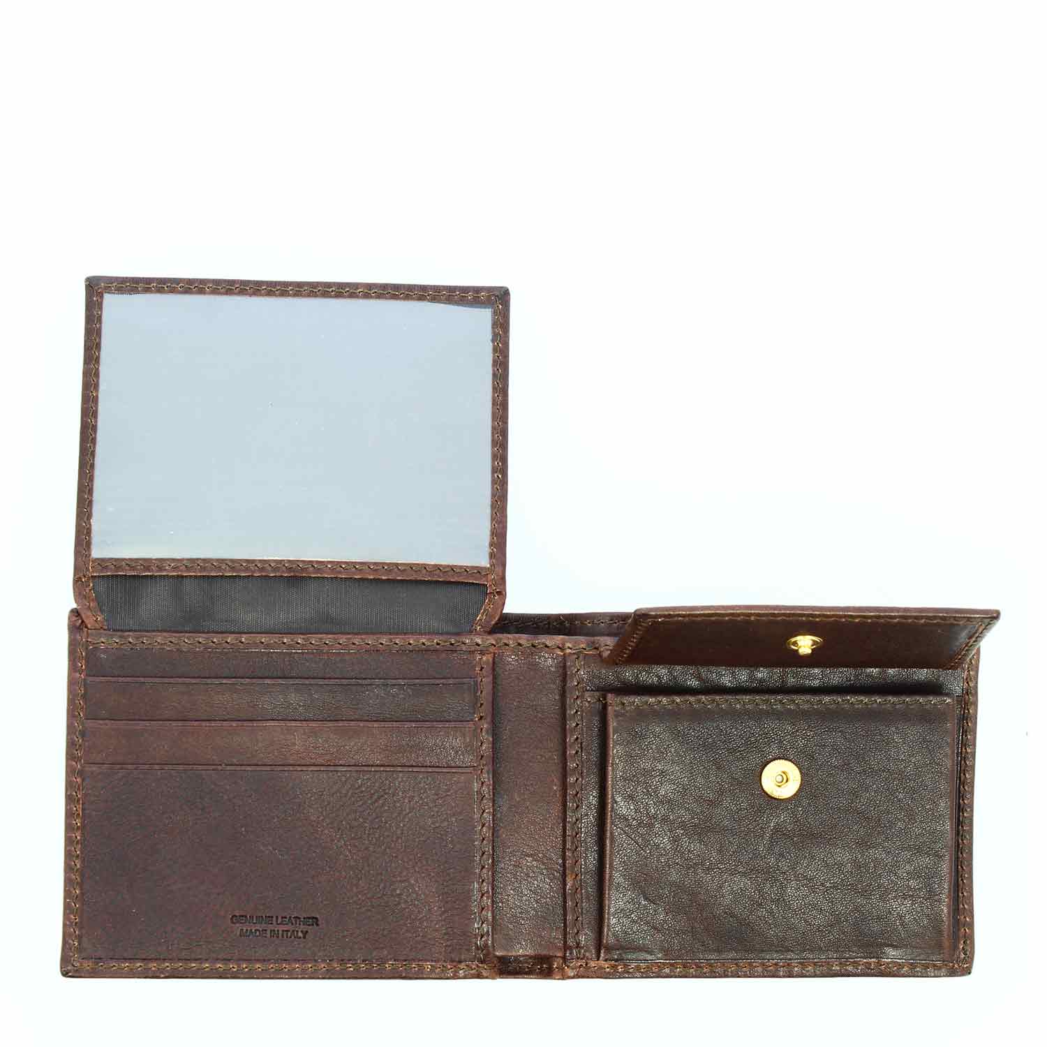 Portafoglio in pelle marrone scuro con porta tessere monete e banconote P4