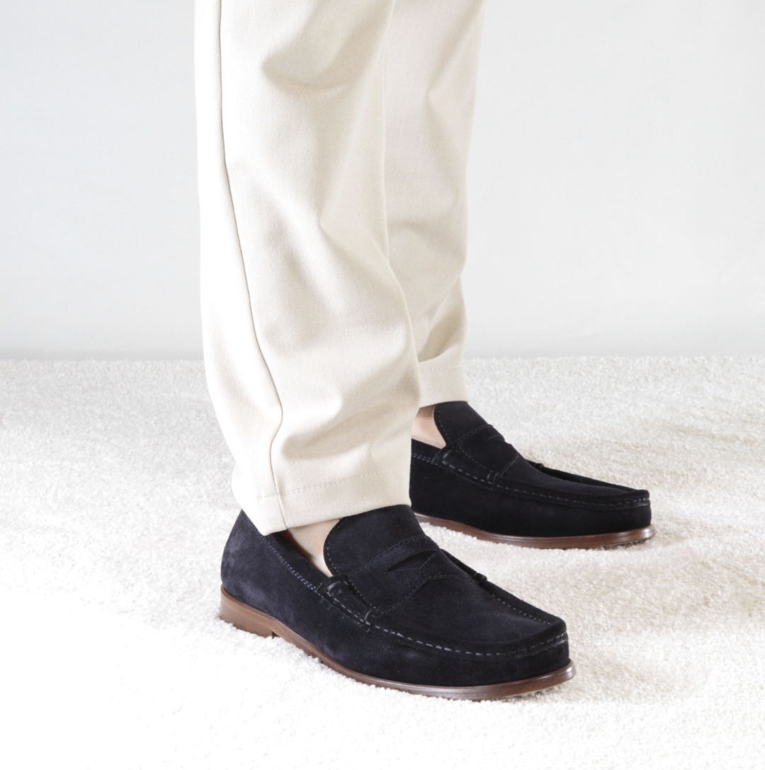 Mocassin homme en daim bleu foncé fait main