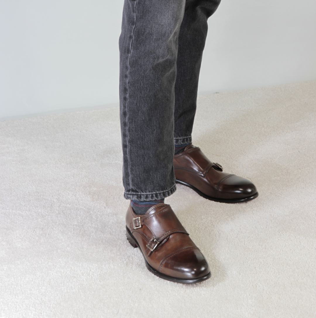 Chaussure double boucle pour homme marron clair