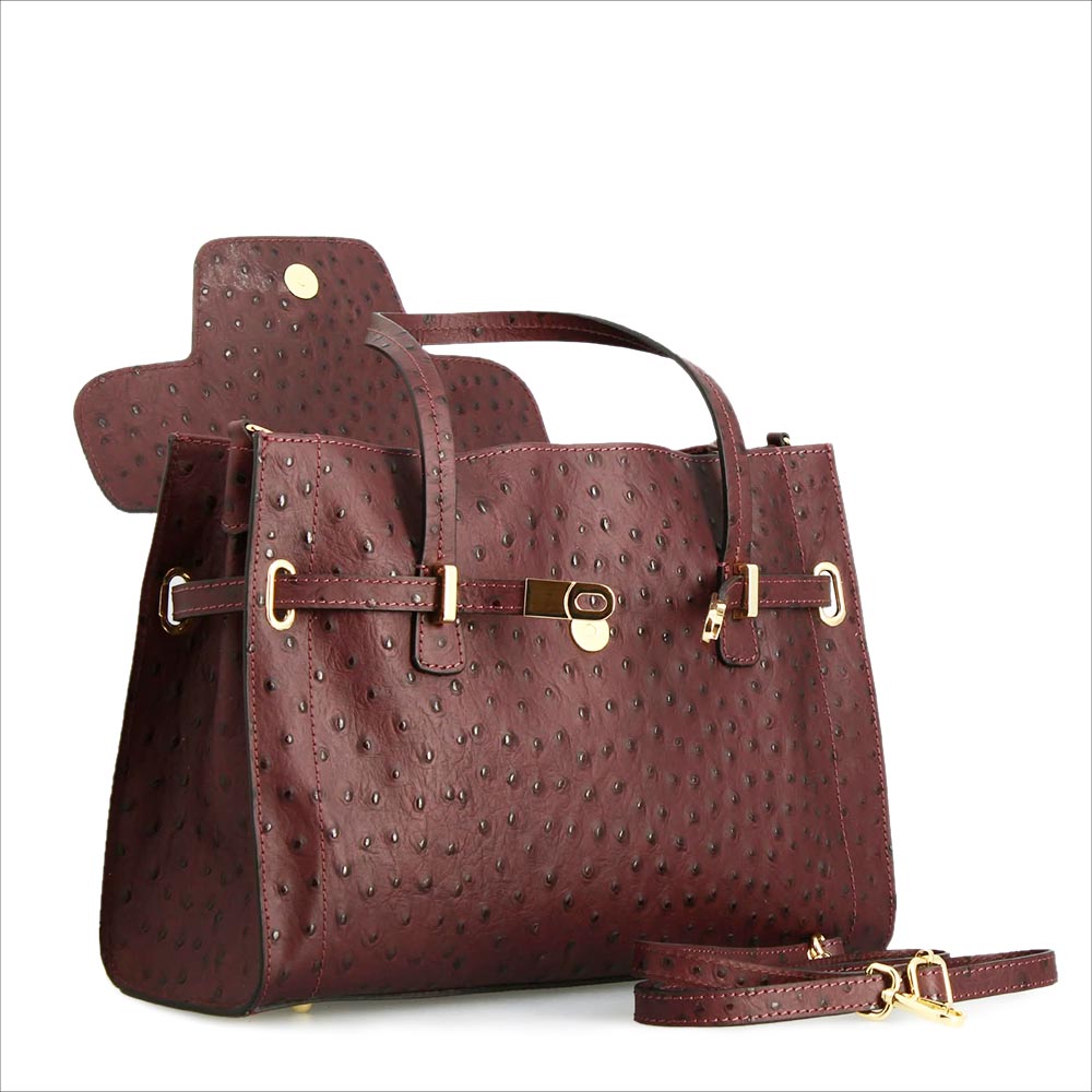 Borsa a mano grande artigianale da donna in pelle stampata bordeaux - LeonardoShoes
