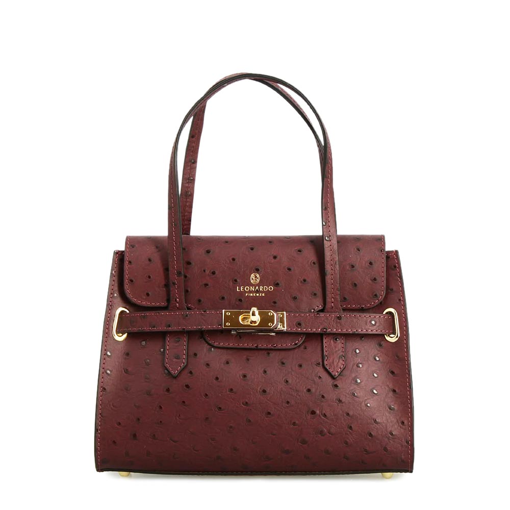 Sac à main pour femme artisanal en cuir imprimé bordeaux