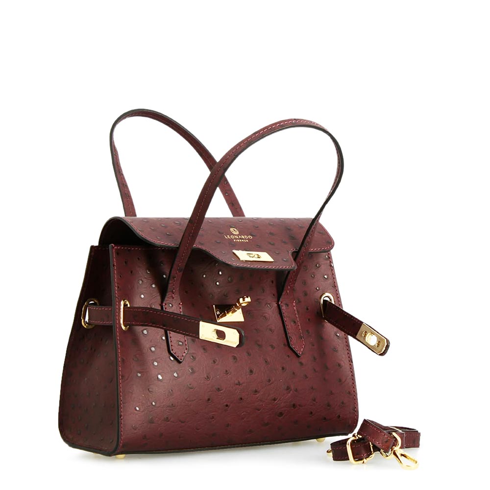 Sac à main pour femme artisanal en cuir imprimé bordeaux