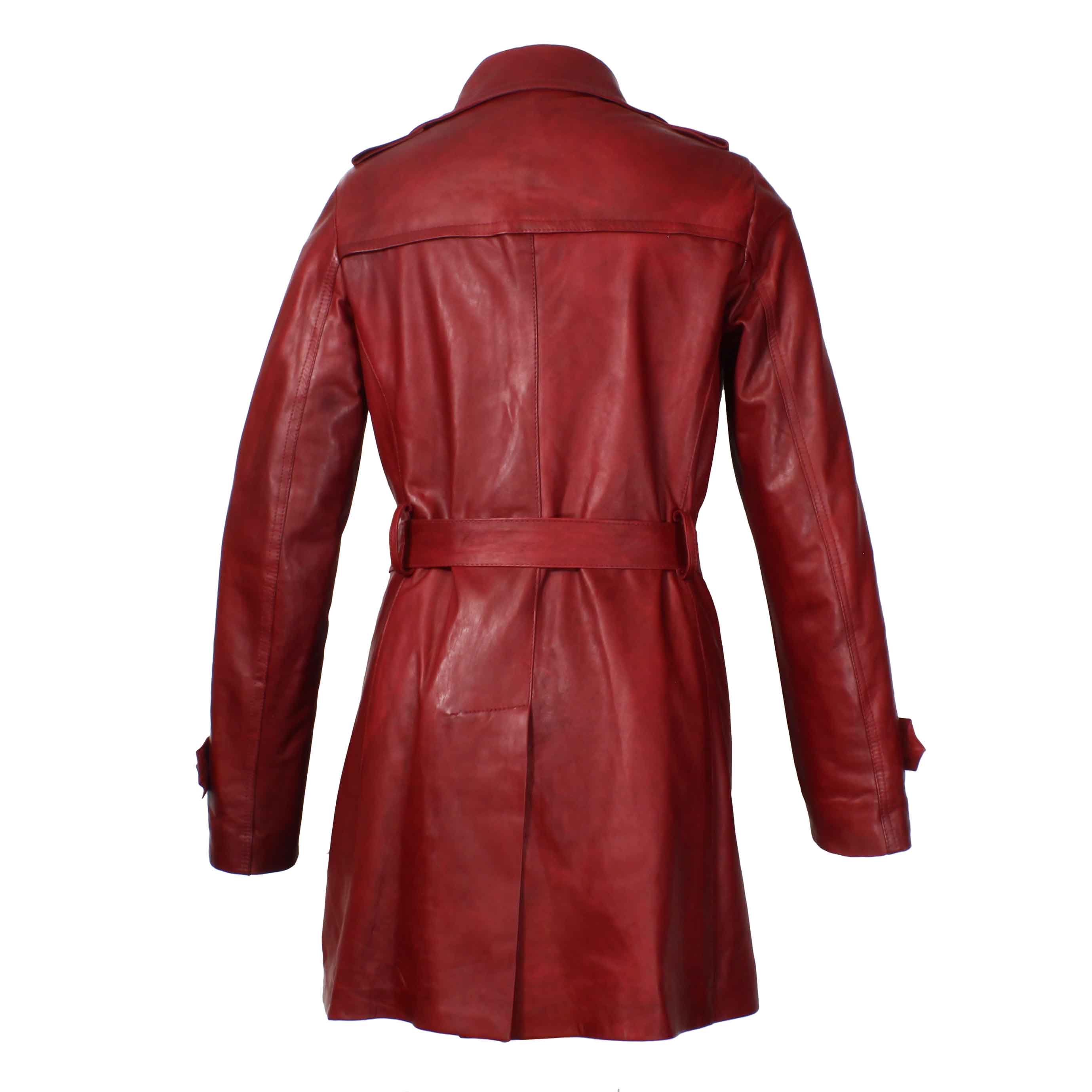 Women's trench style jacket in high quality brown leather