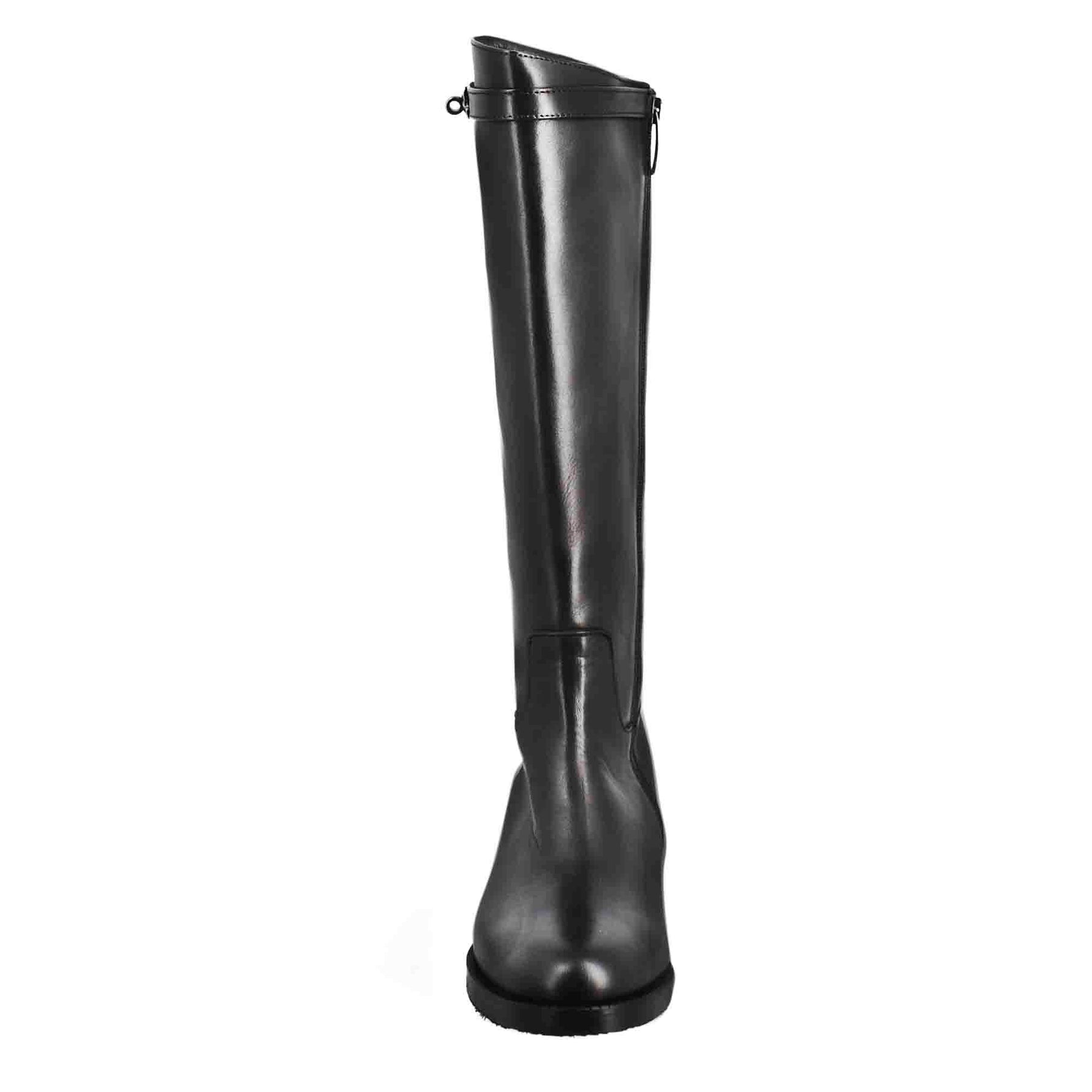 Smooth women's knee-high boot with low heel in black leather