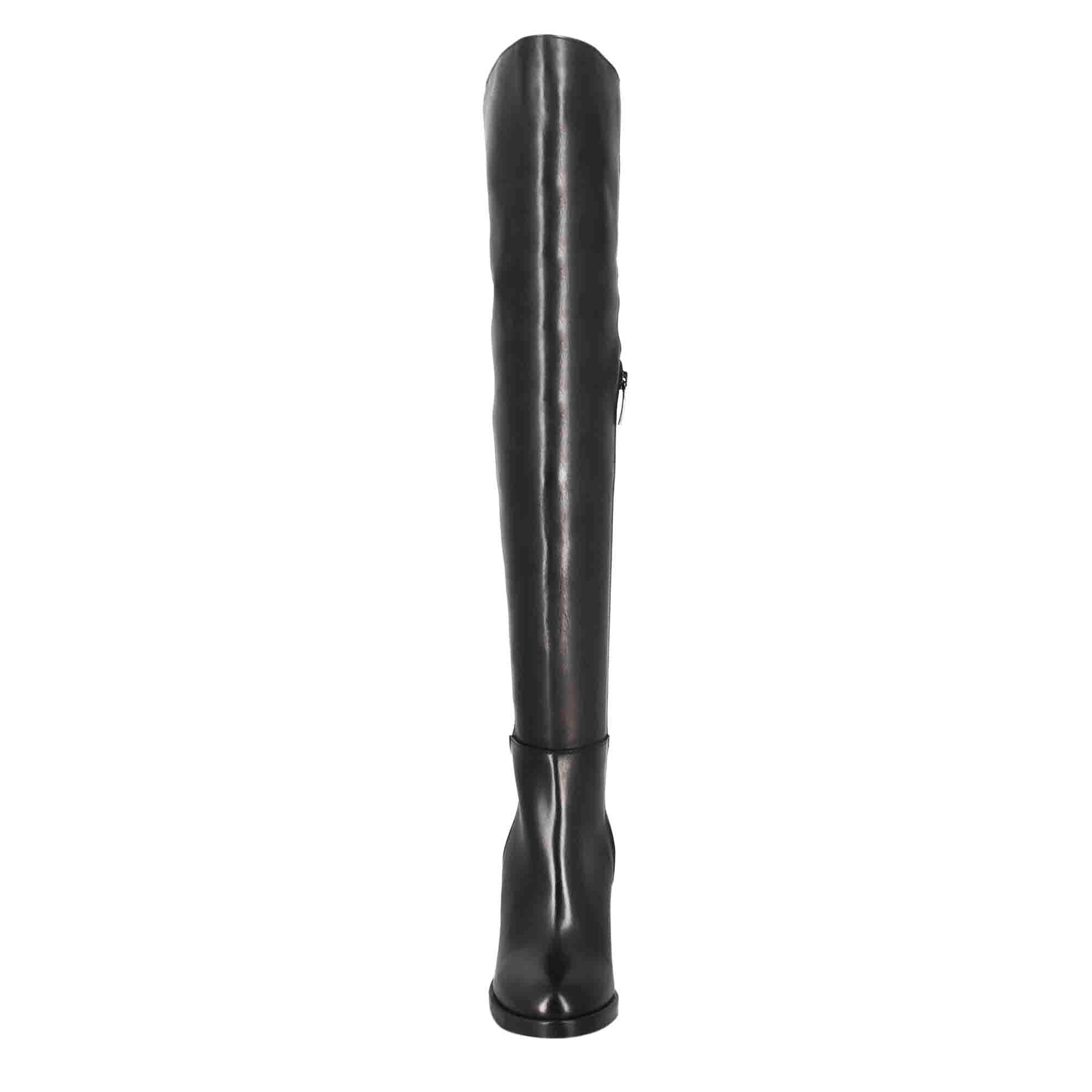 Cuissarde pour femme à talon haut en cuir noir