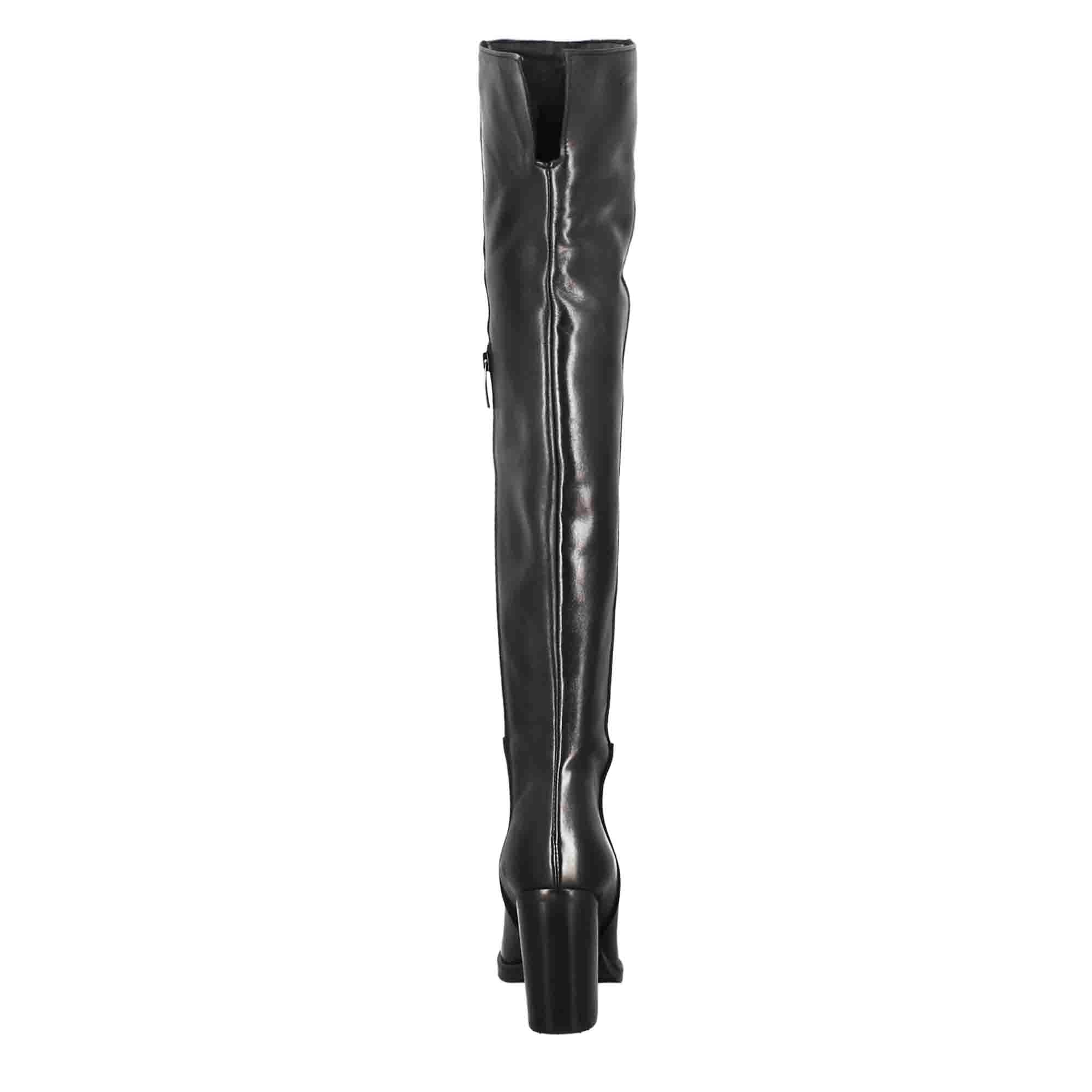 Cuissarde pour femme à talon haut en cuir noir