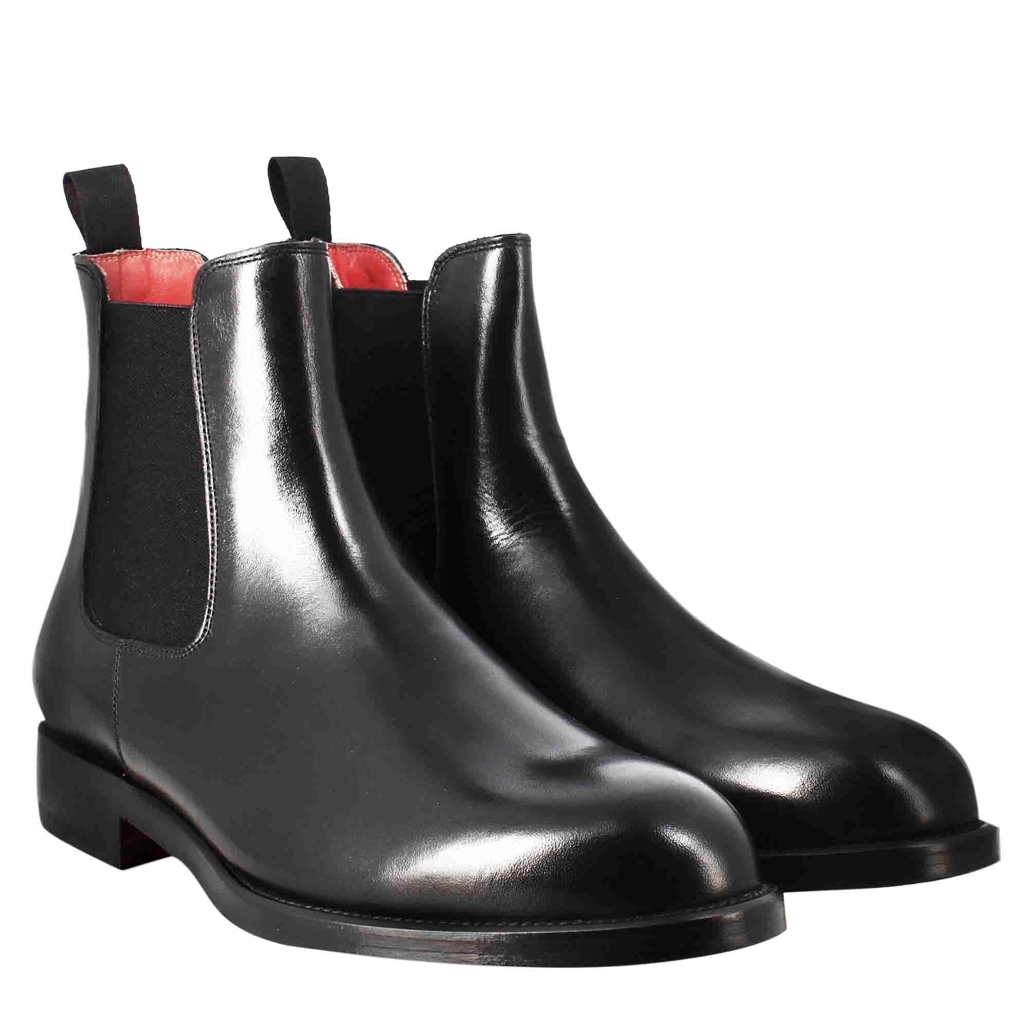 Stivaletto chelsea da uomo in pelle colore nero con elastico