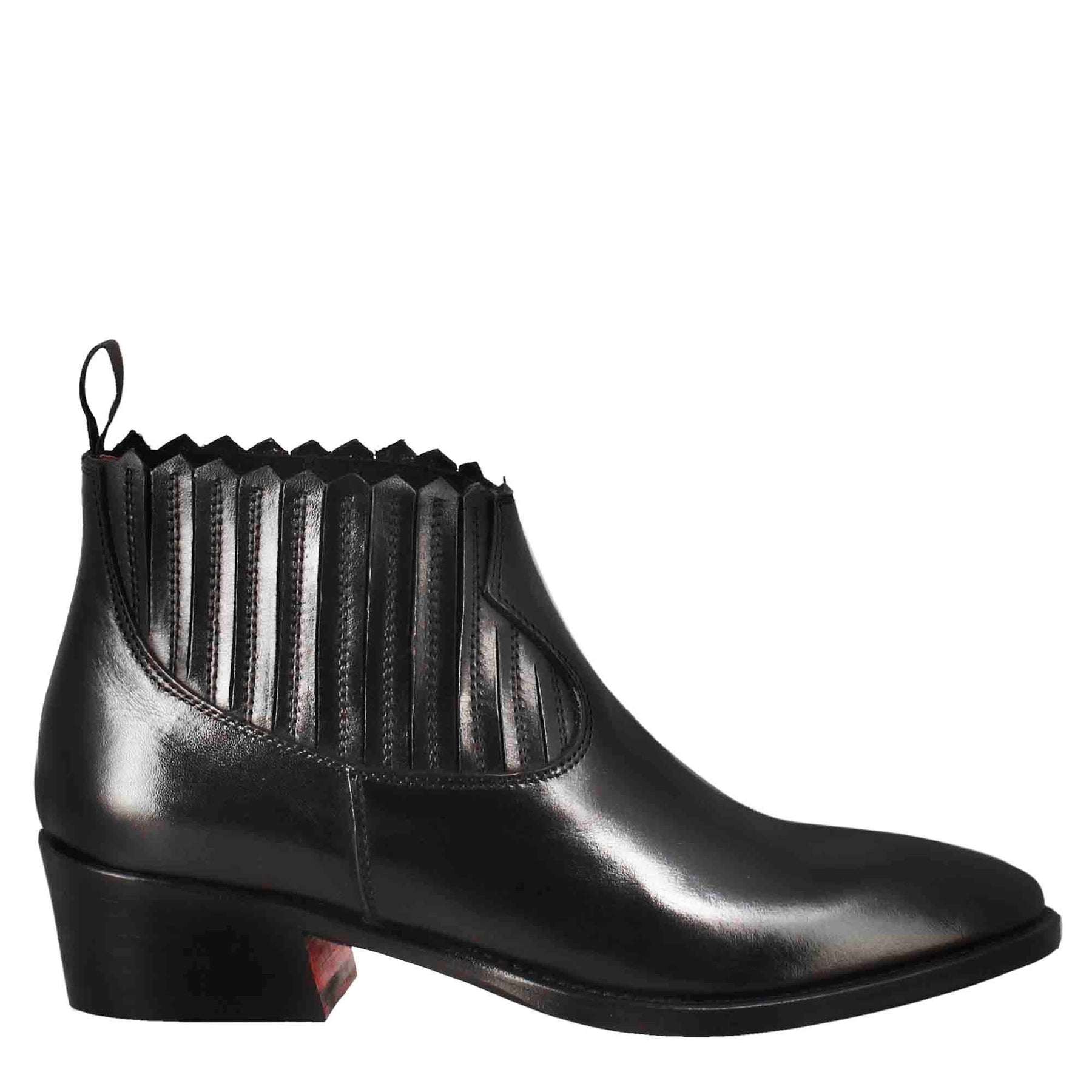 Women's ankle boot with collar cutouts in black leather