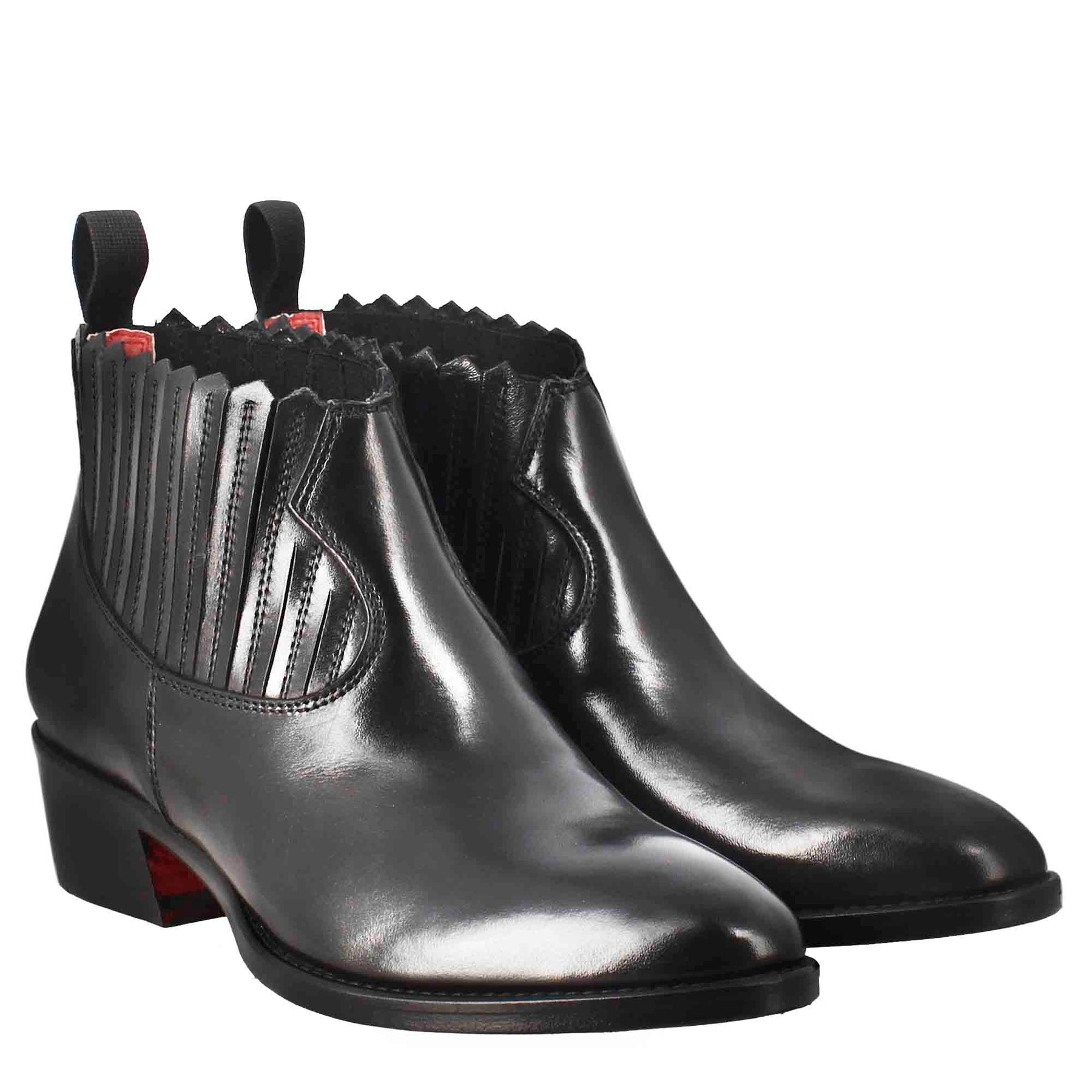 Women's ankle boot with collar cutouts in black leather