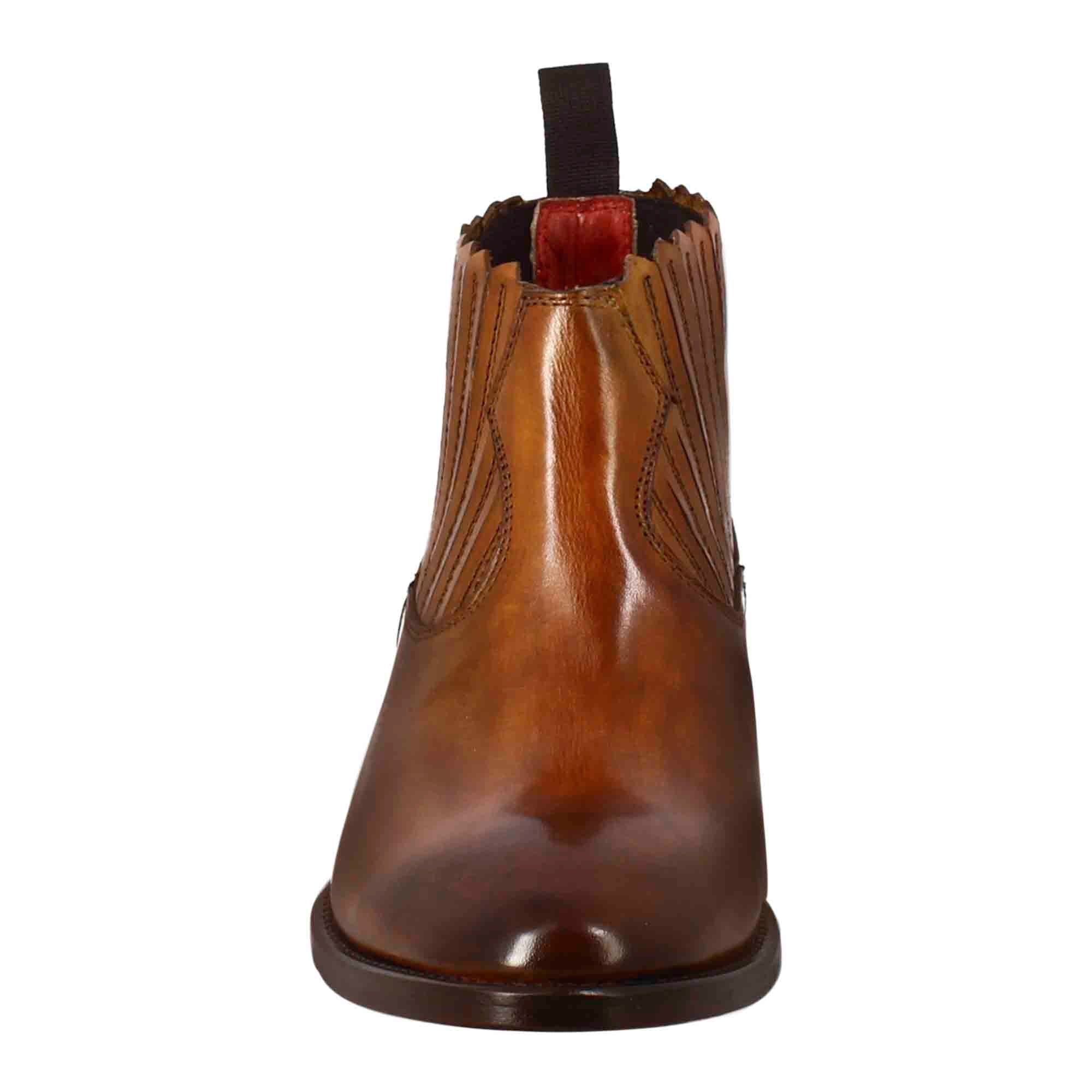 Bottine pour femme avec découpes au col en cuir marron clair