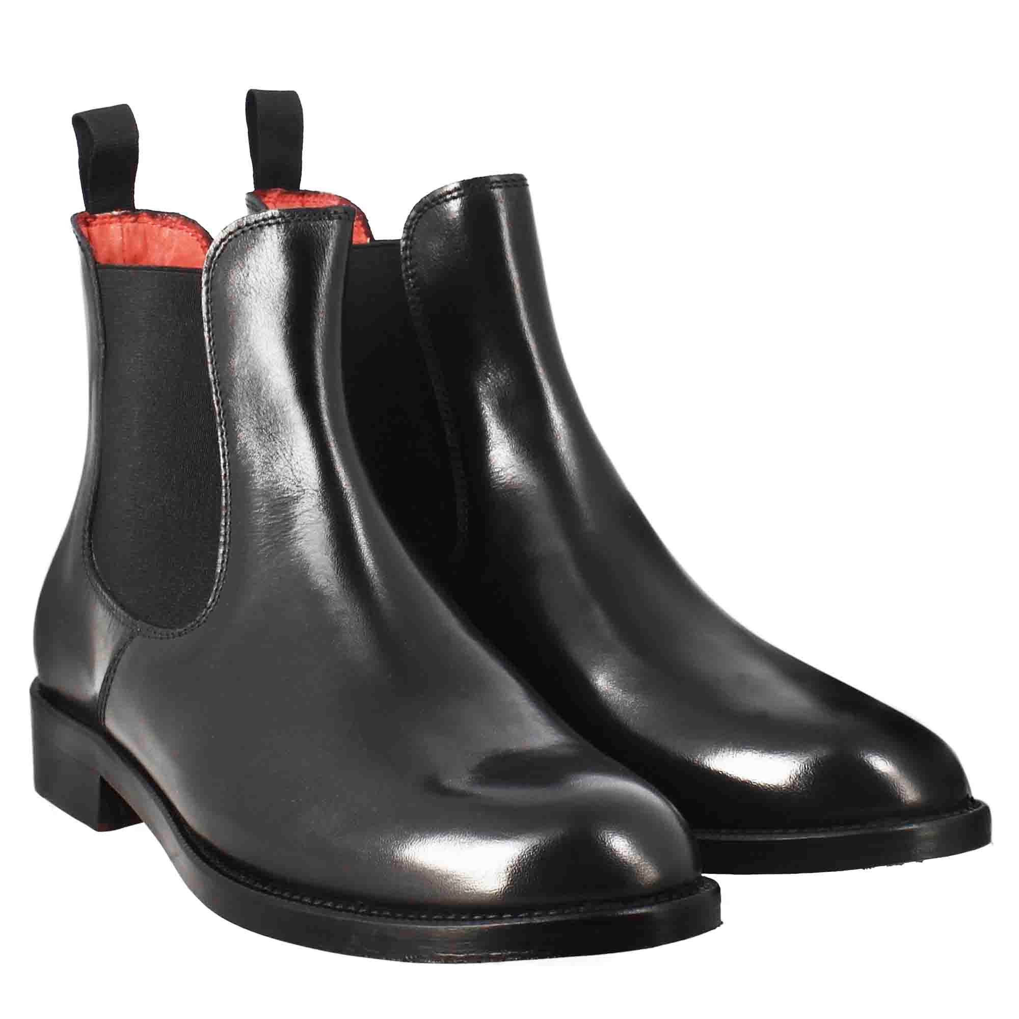 Schwarzer Glattleder-Chelsea-Stiefel für Damen