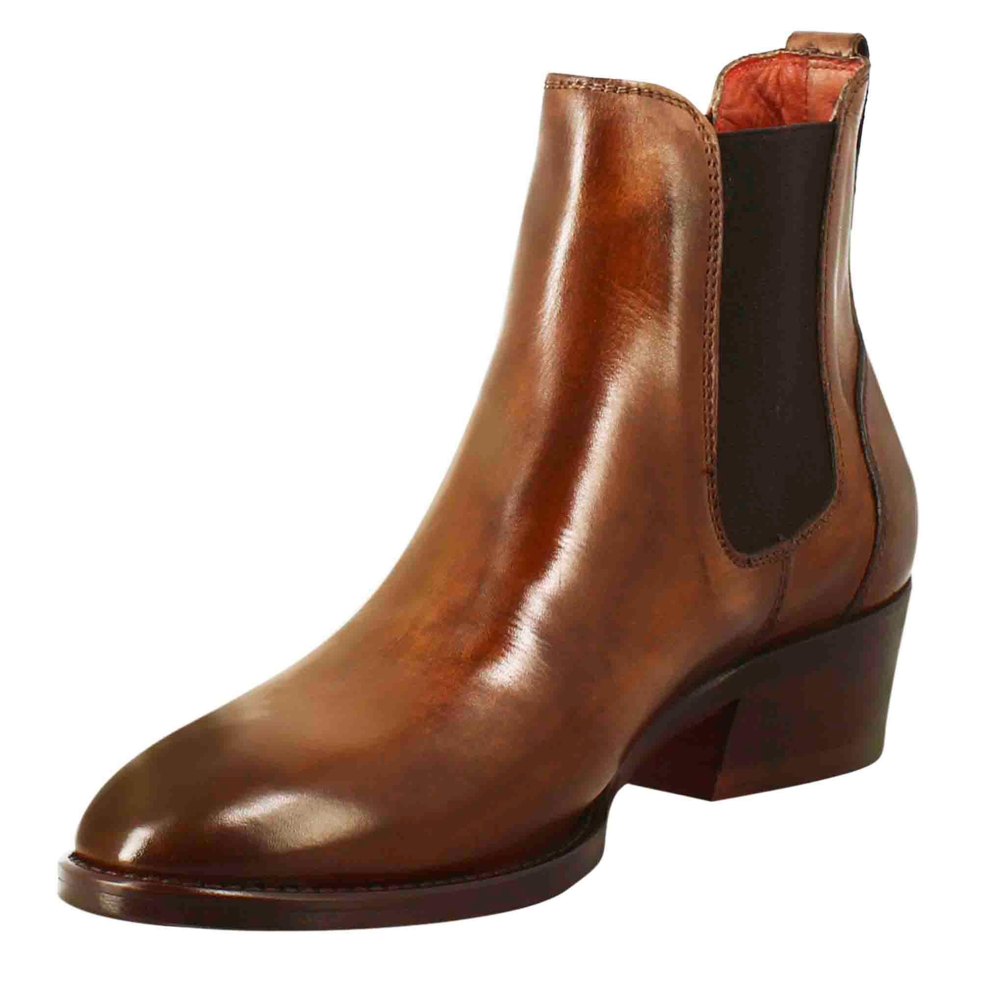 Stivaletto chelsea da donna liscio con tacco medio in pelle colore marrone