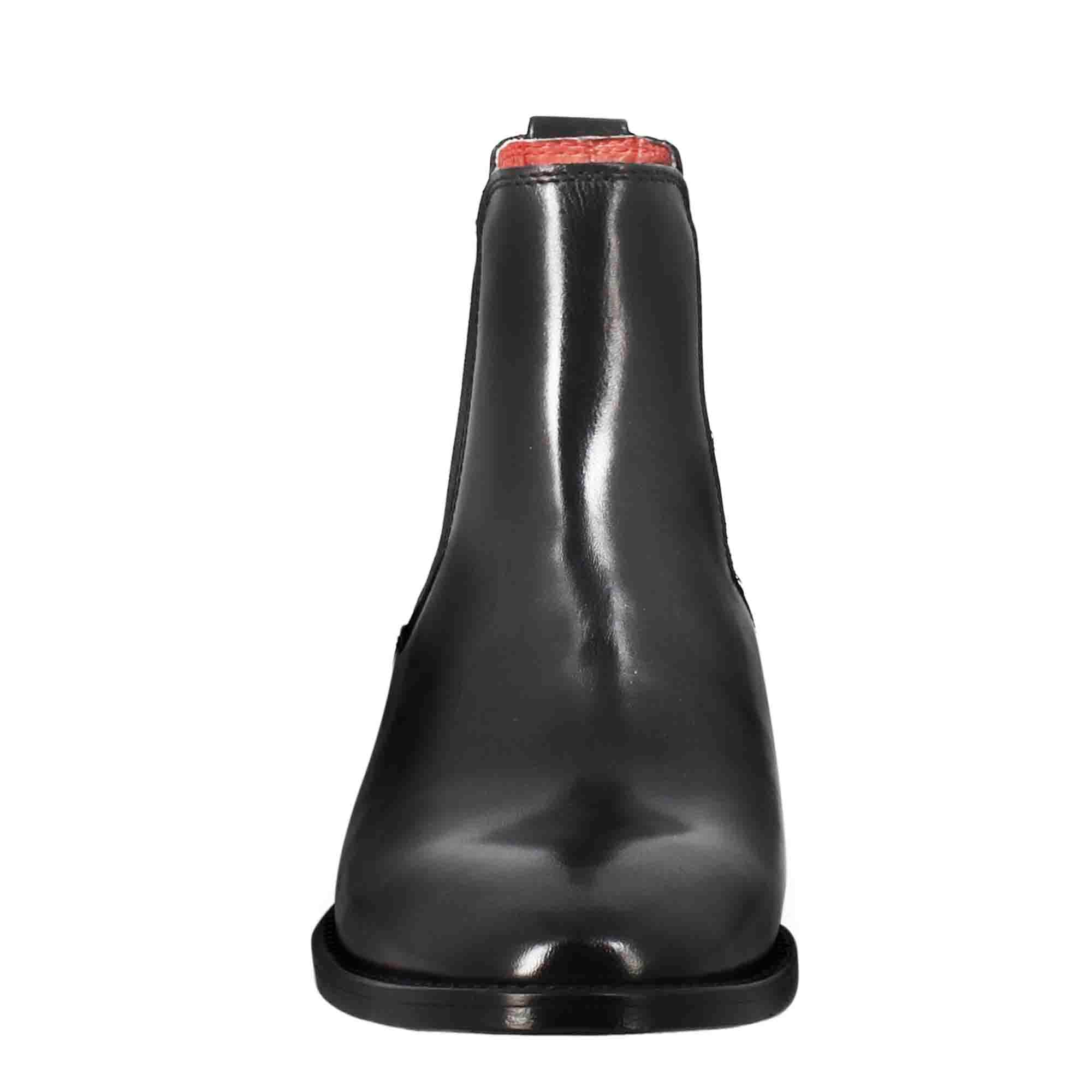 Bottine Chelsea lisse à talon moyen pour femme en cuir noir