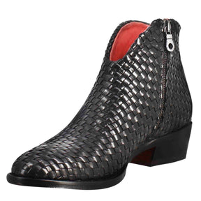 Women's ankle boot with medium heel in black woven leather