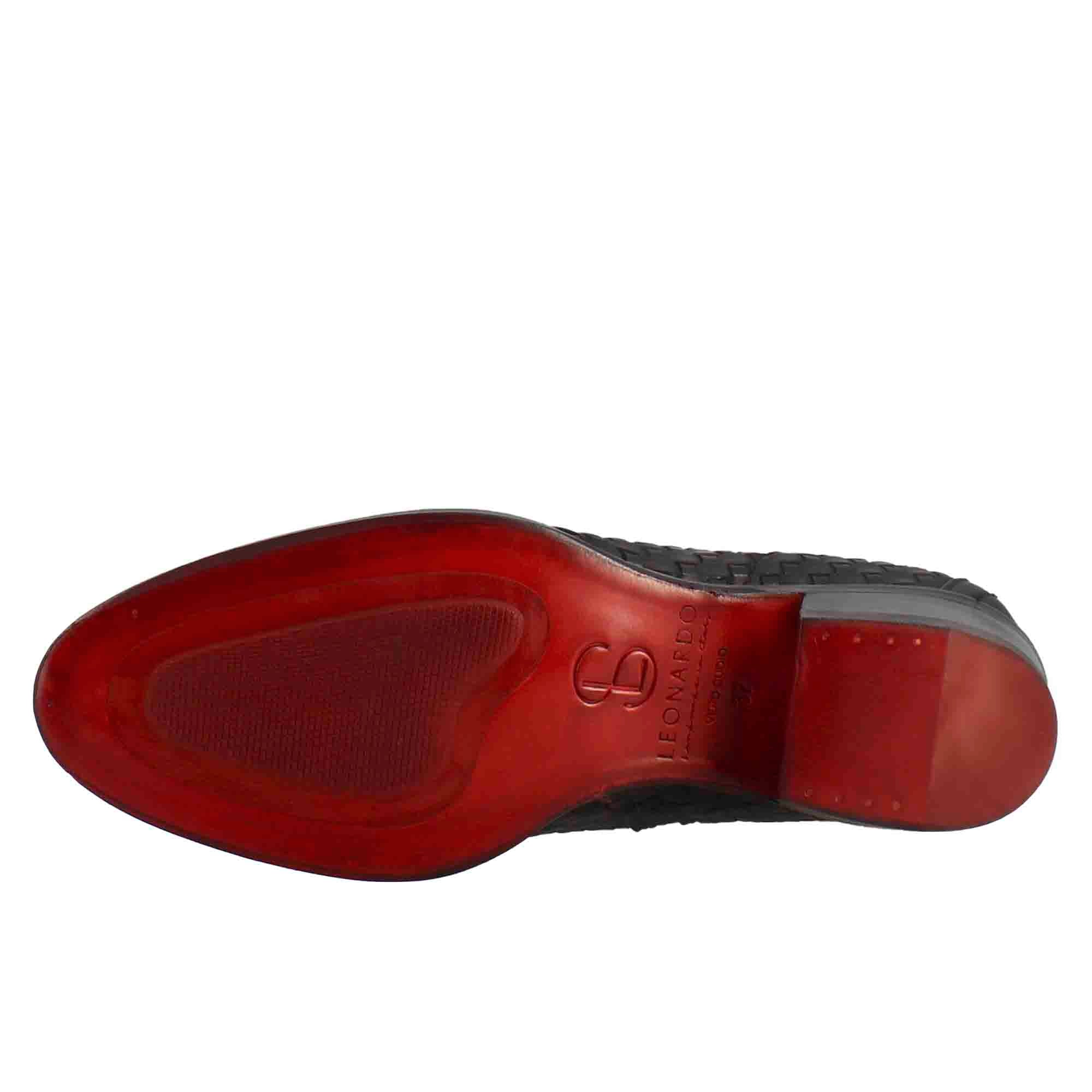 Bottines pour femmes à talon moyen en cuir tissé noir
