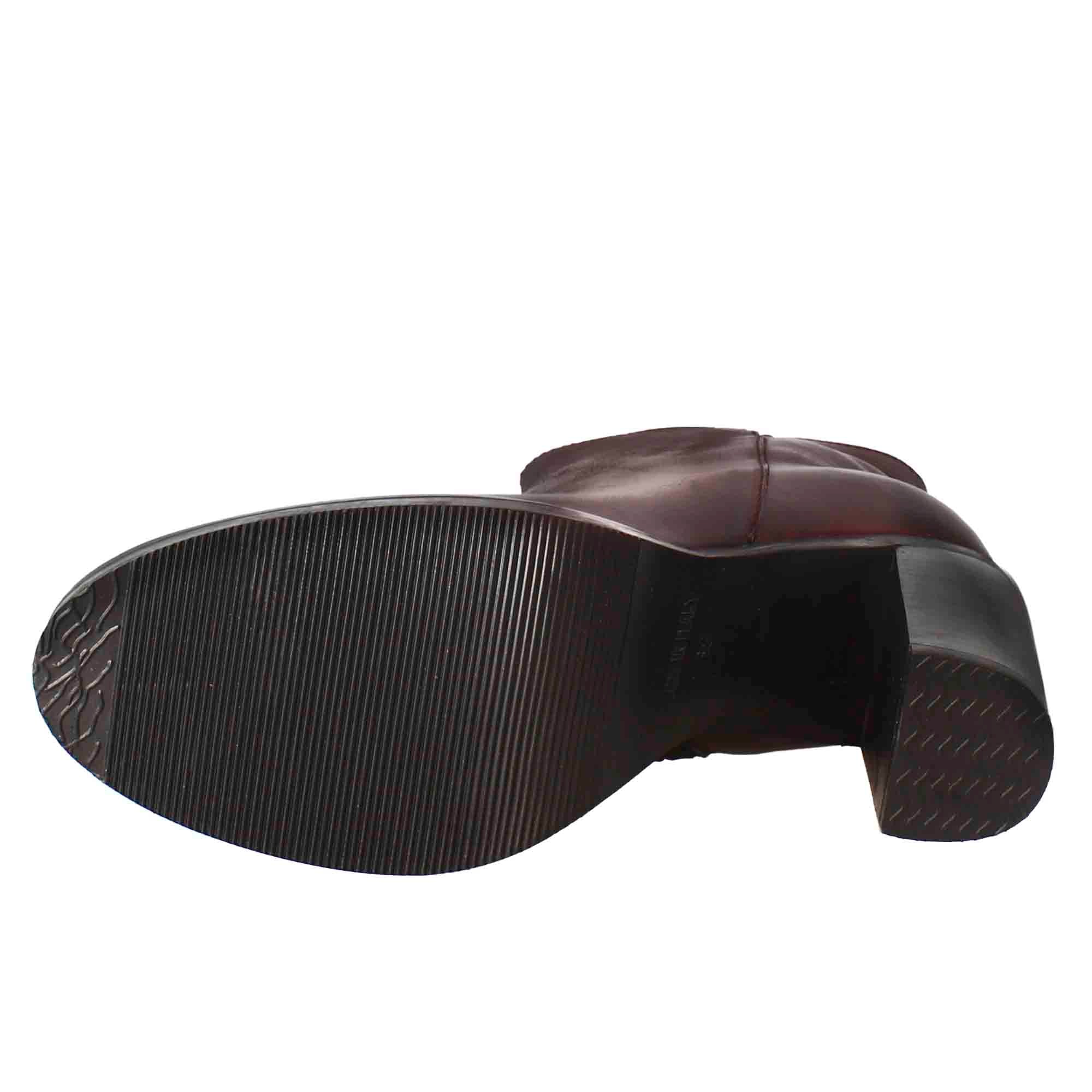 Bottine lisse à talon haut pour femme en cuir bordeaux