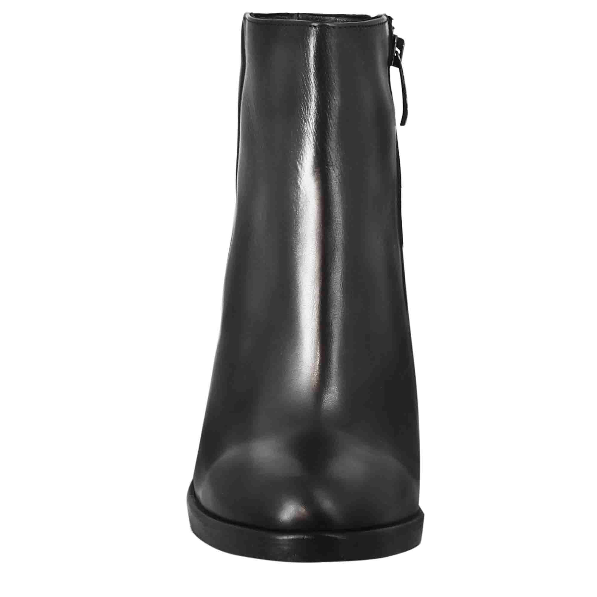 Glatte Damenstiefelette mit hohem Absatz aus schwarzem Leder