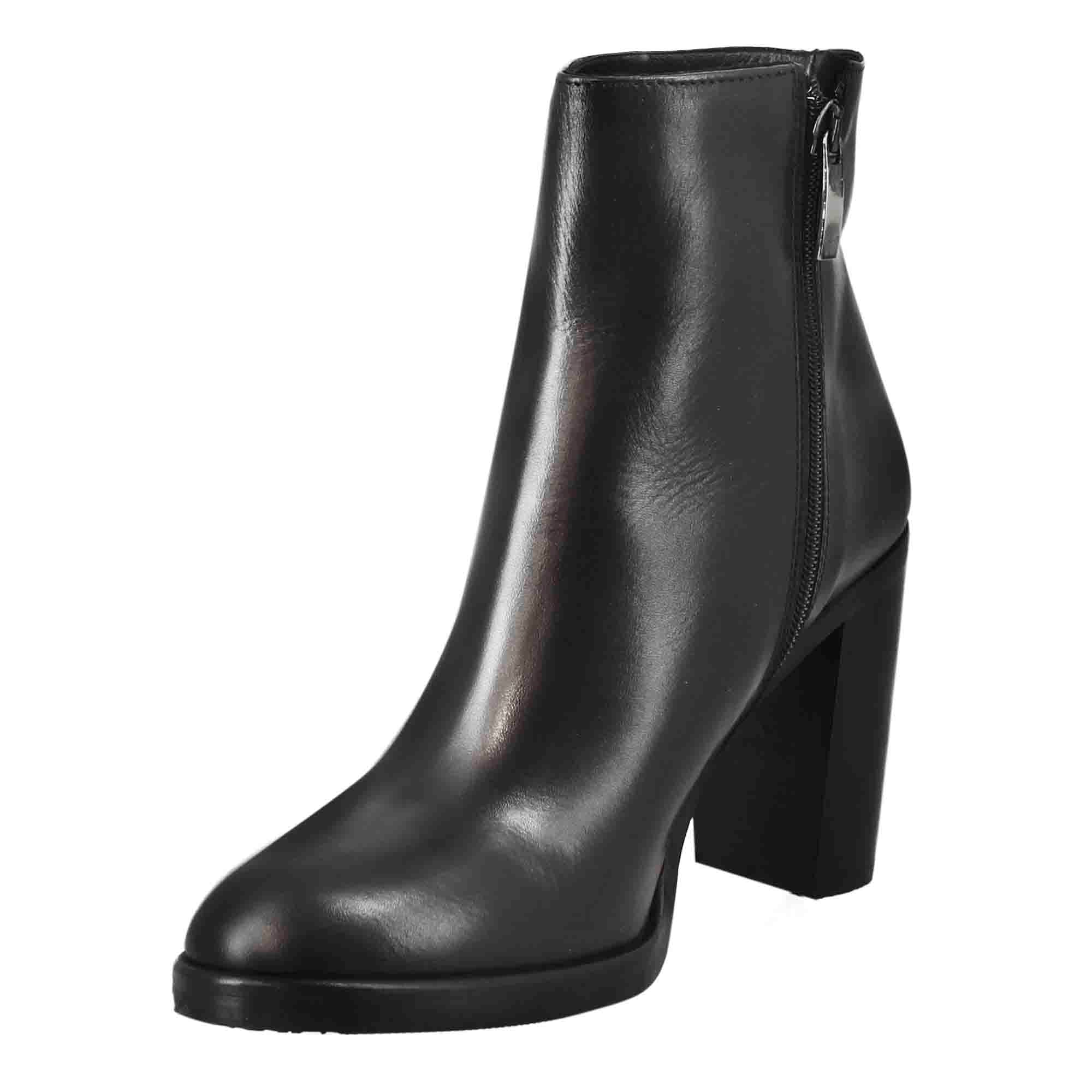 Glatte Damenstiefelette mit hohem Absatz aus schwarzem Leder