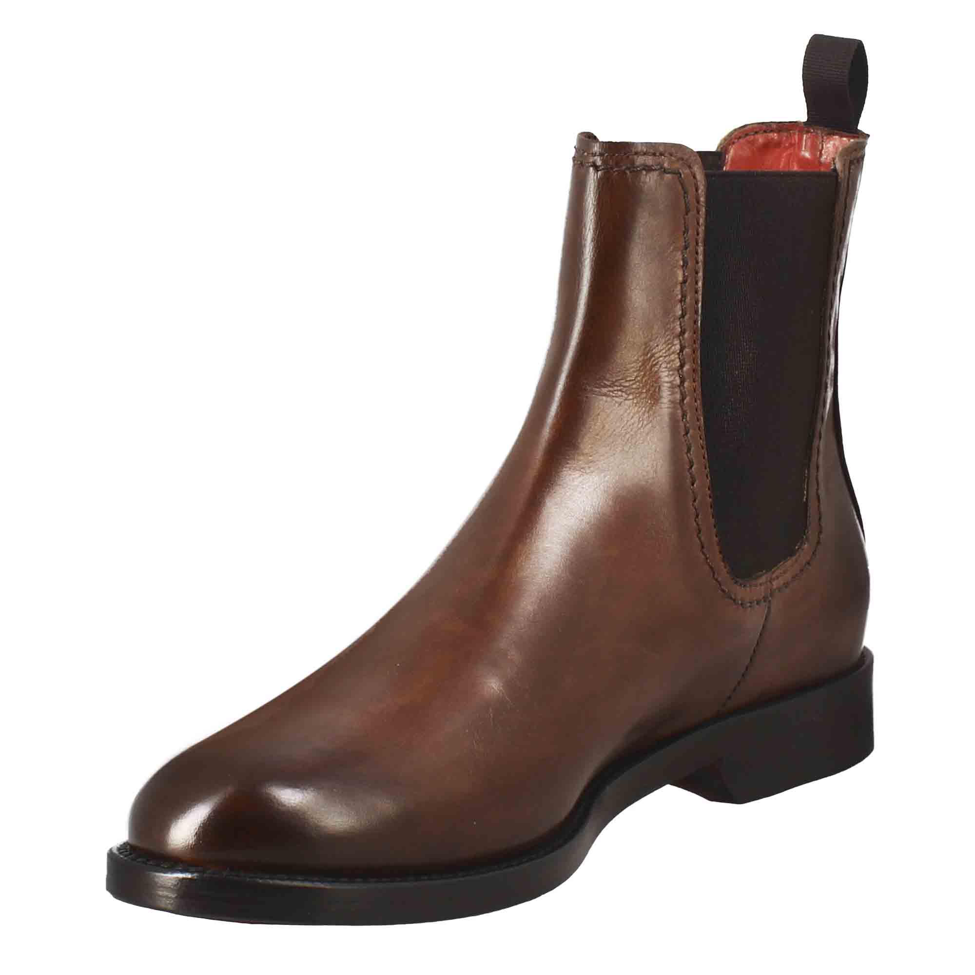 Bottines pour femmes en cuir lisse marron clair à petit talon avec boucle latérale