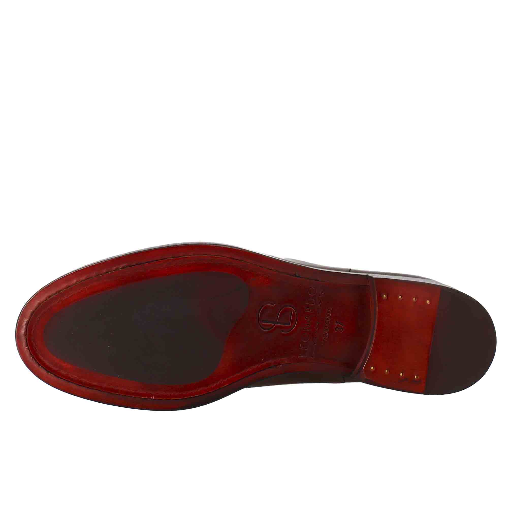 Bottines pour femmes en cuir lisse marron clair à petit talon avec boucle latérale