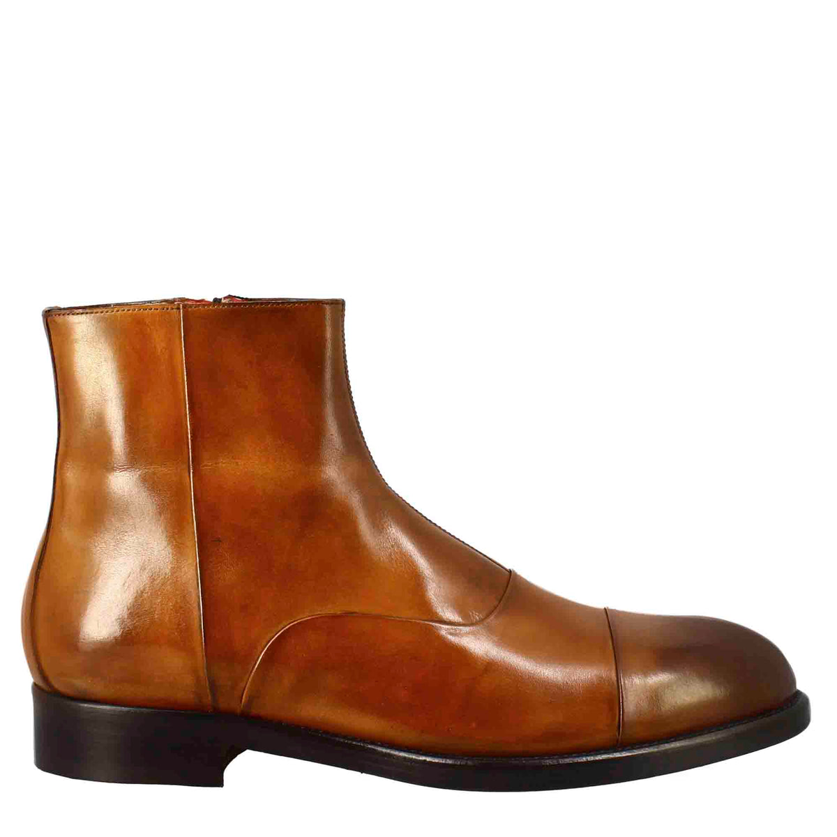 Men's ankle boot in light brown leather with zip closure