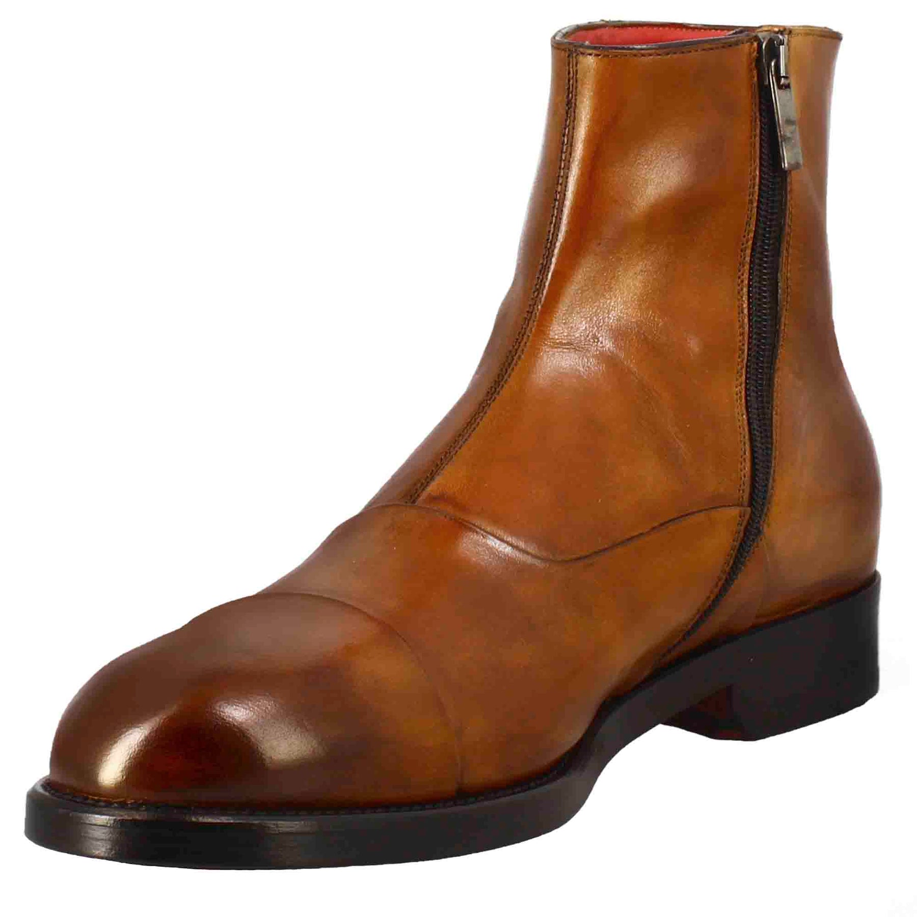 Men's ankle boot in light brown leather with zip closure