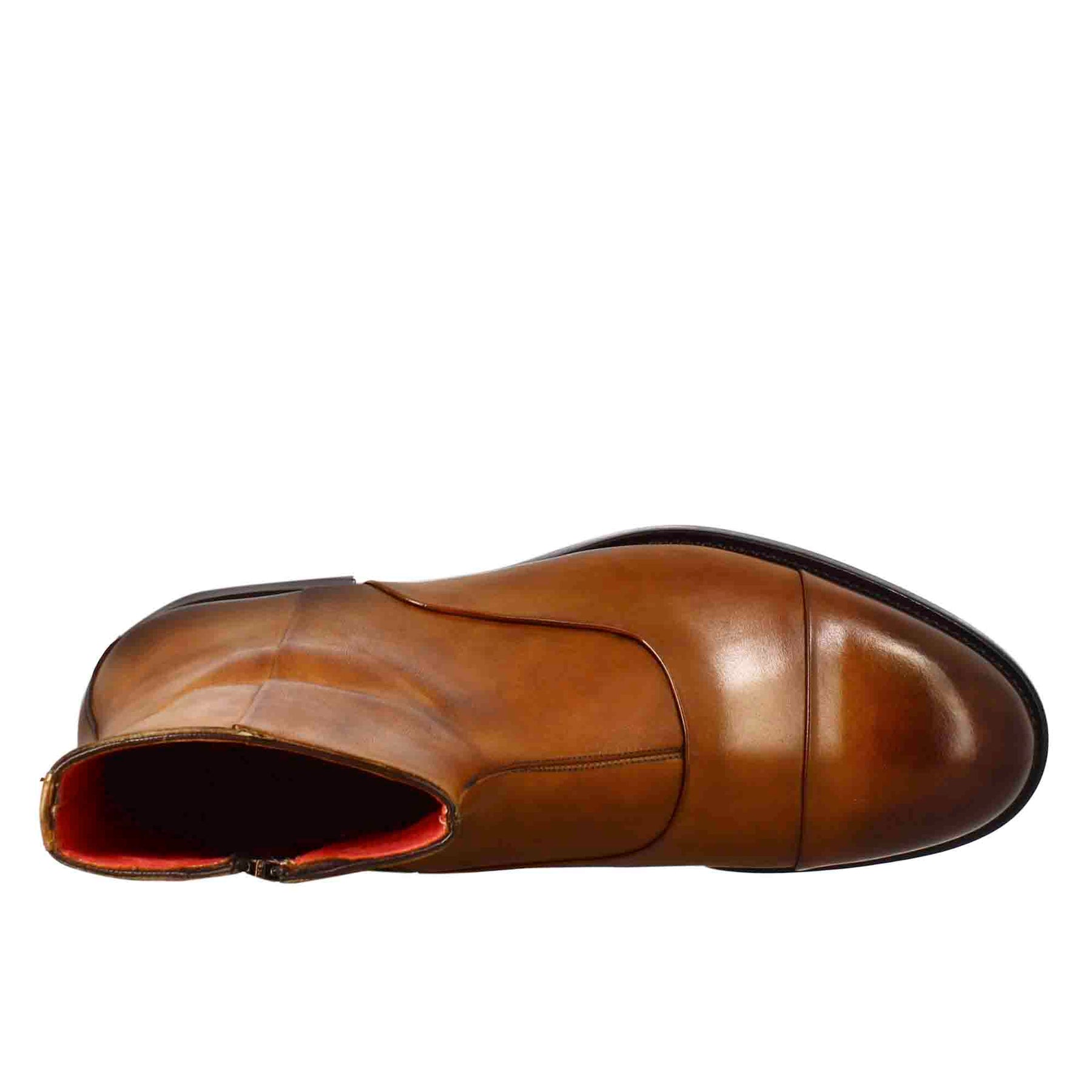 Stivaletto da uomo in pelle colore marrone chiaro con chiusura zip