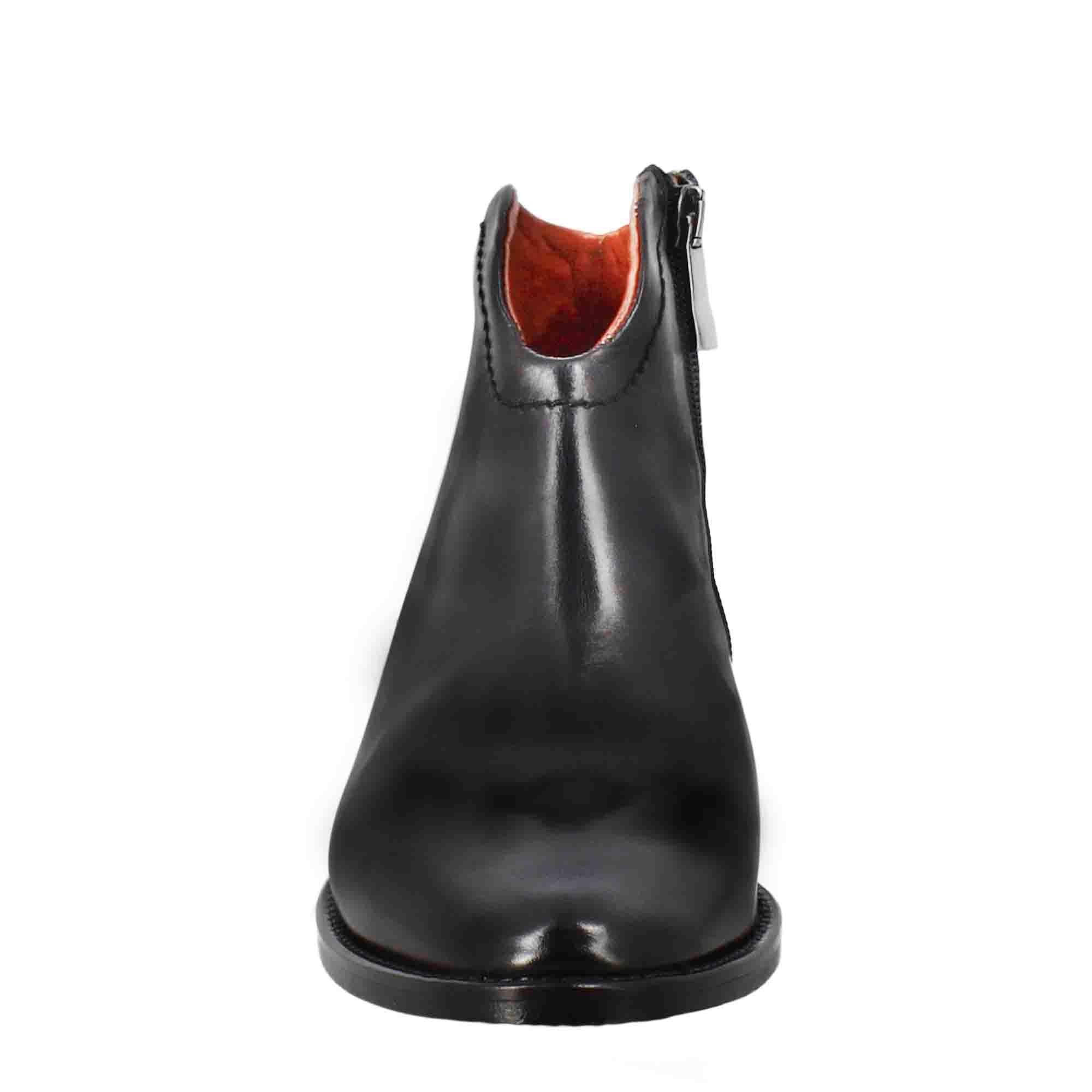 Glatte Damenstiefelette mit mittlerem Absatz aus schwarzem Leder