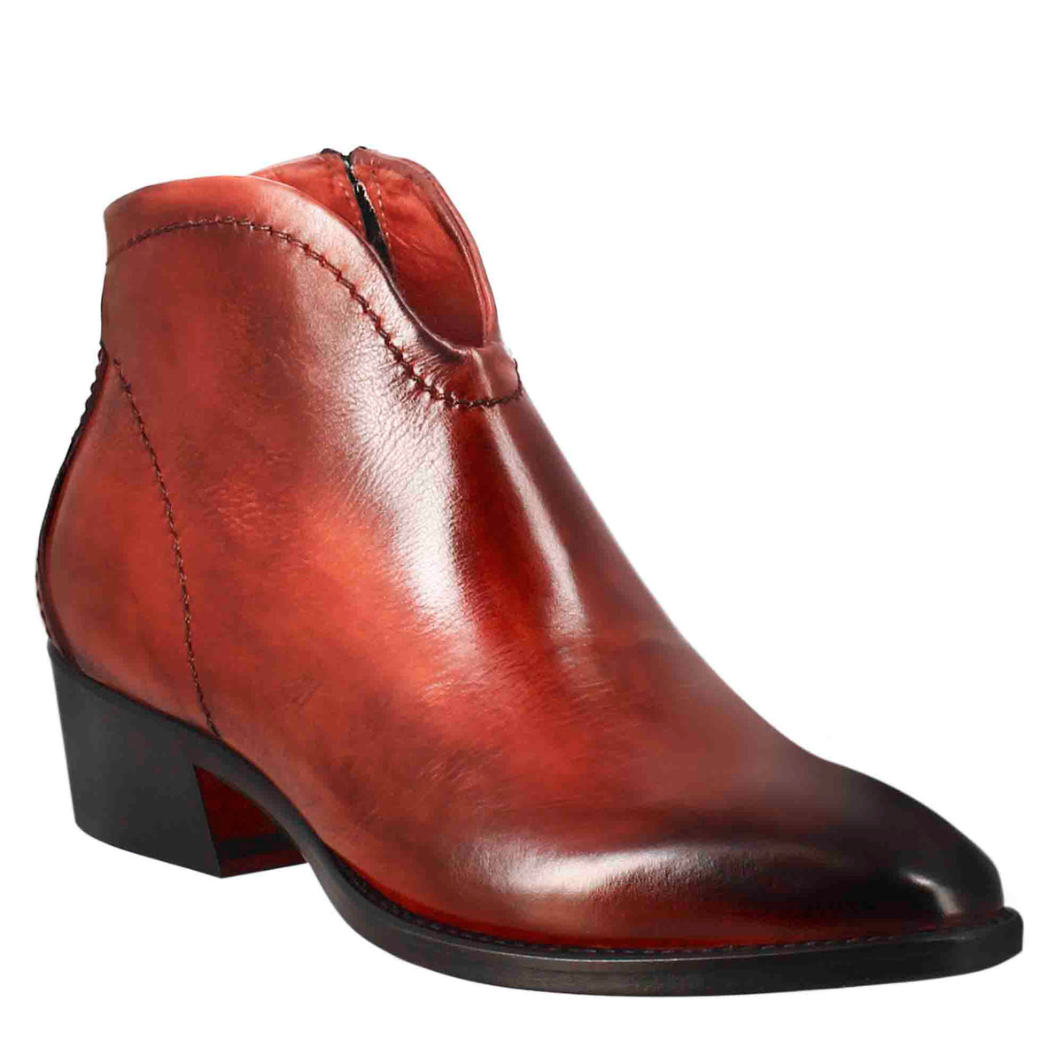 Smooth women's ankle boot with medium heel in red leather