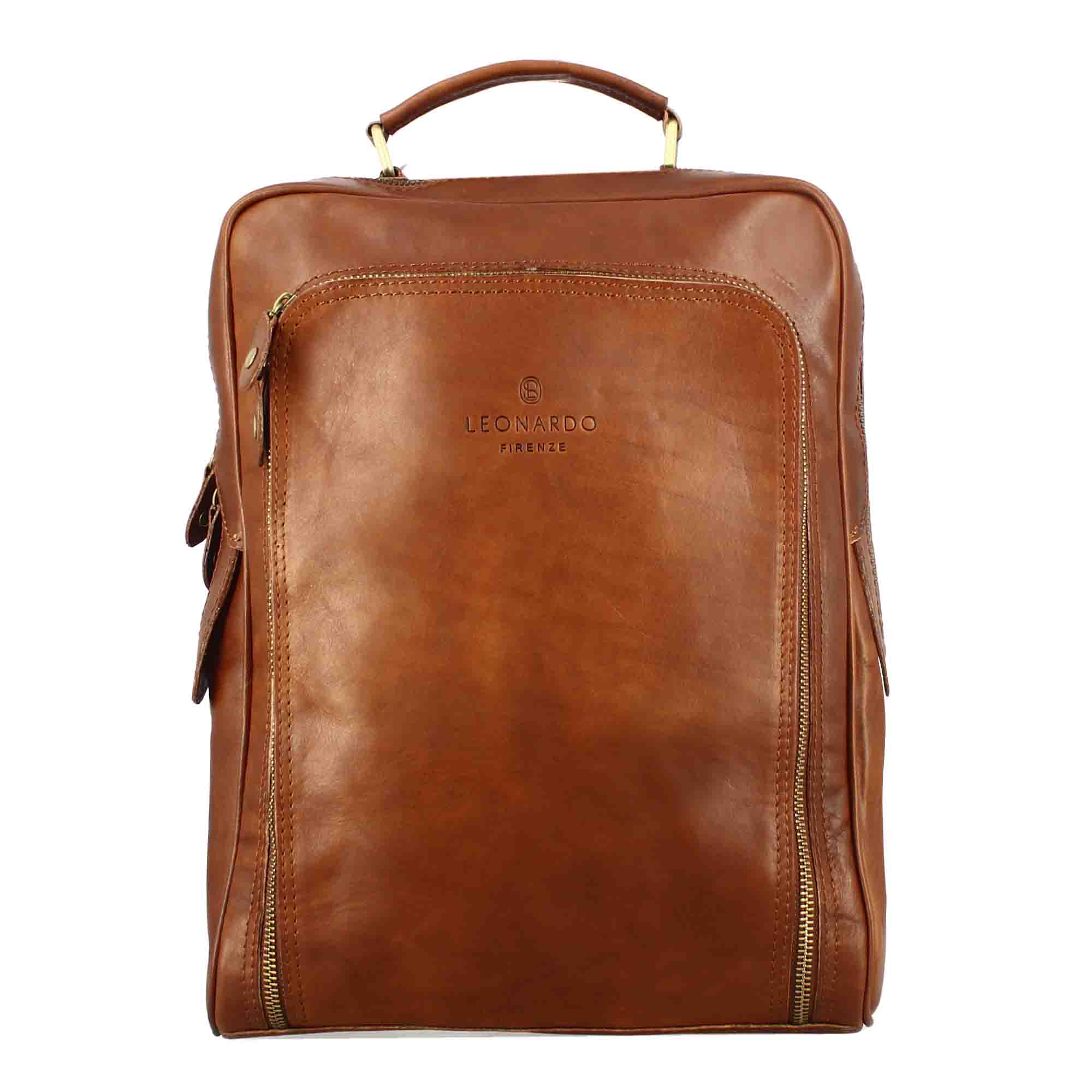 Cosimo men's backpack in brown leather with zip closure