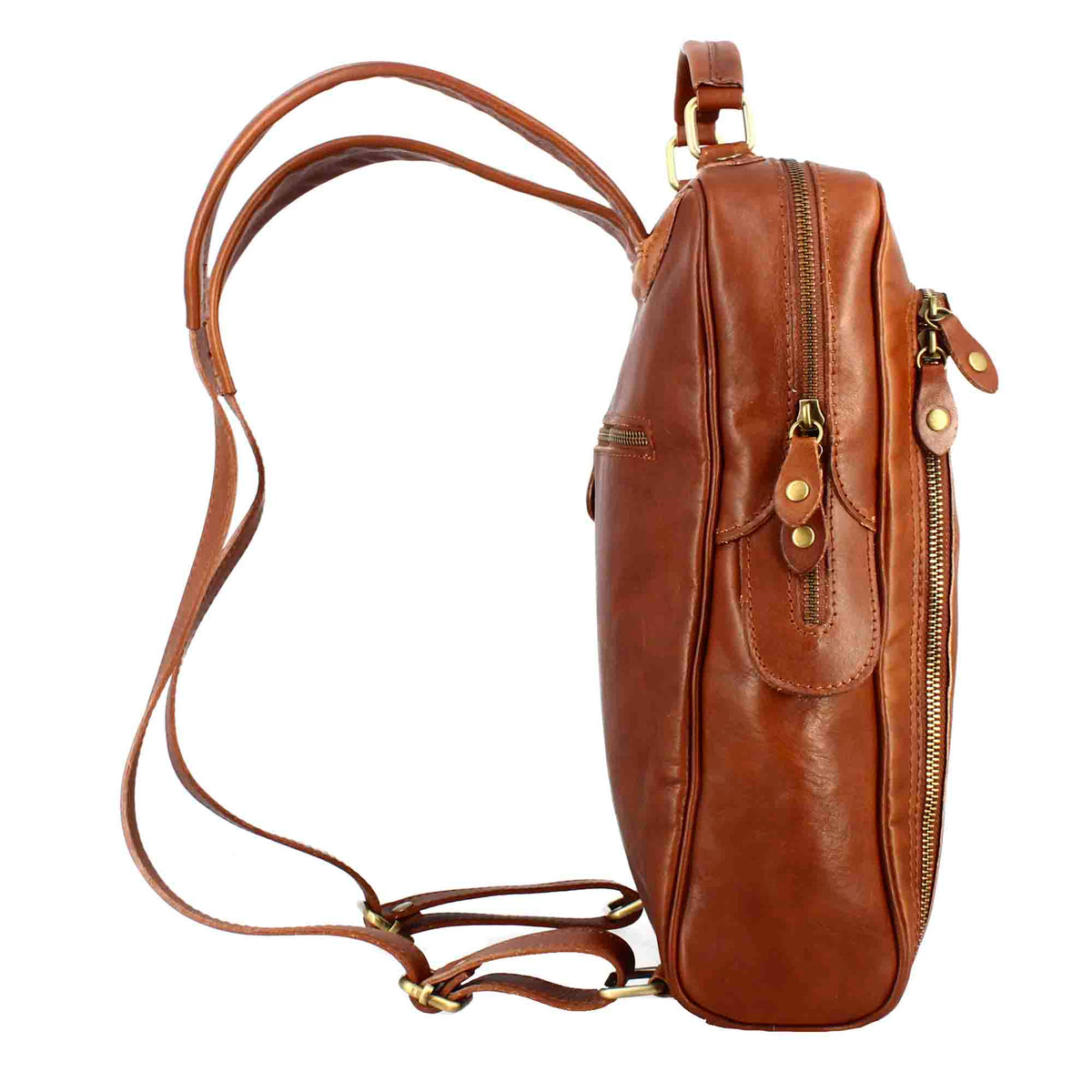 Cosimo men's backpack in brown leather with zip closure