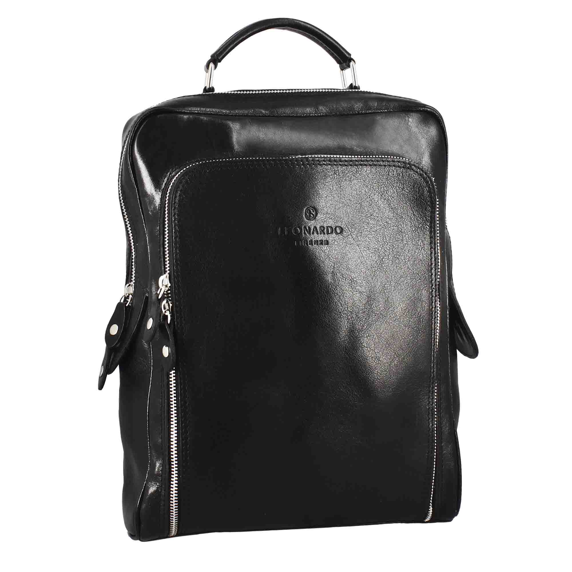 Sac à dos pour homme Cosimo en cuir noir avec fermeture zippée
